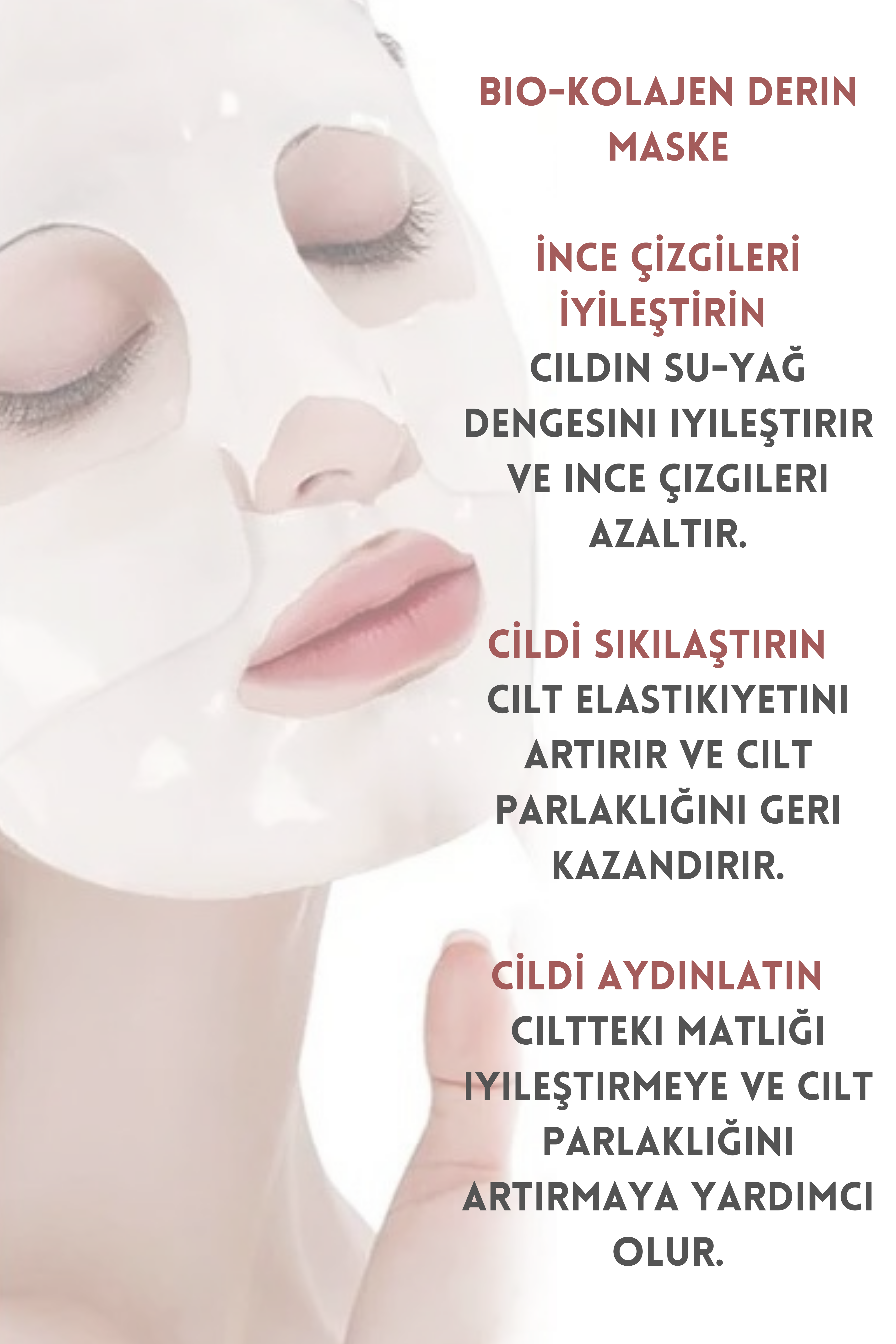 ROYUES Bio Kolajen Şeffaflaşan Yüz Maskesi Nemlendirici Canlandırıcı Yaşlanma Karşıtı Yüz Maskesi 4 ADET