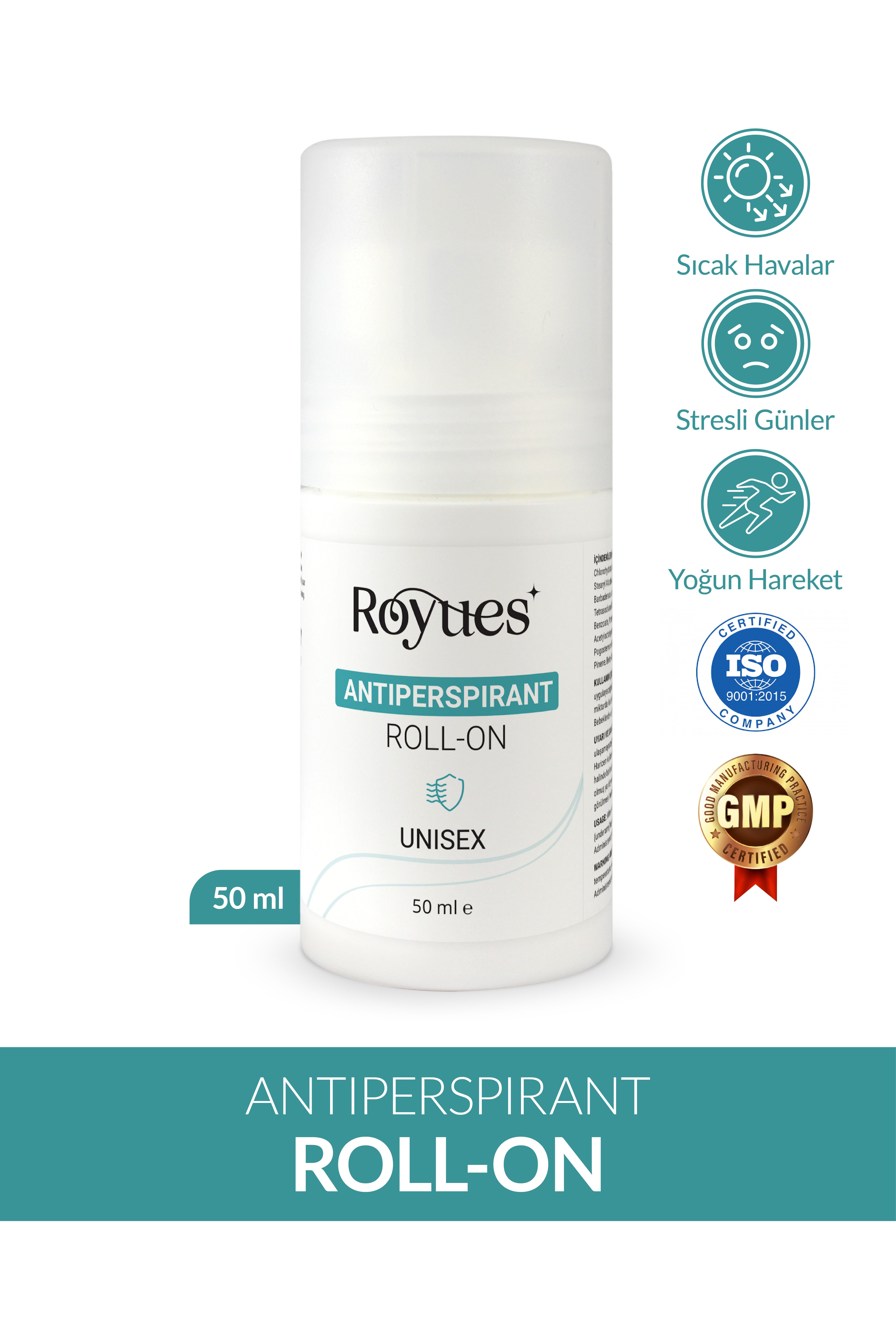 ROYUES Ter Kokusu Önleyici Roll On Antiperspirant Beyazlatıcı 48 Saat Etkili Unisex Okyanus Koku 50ml