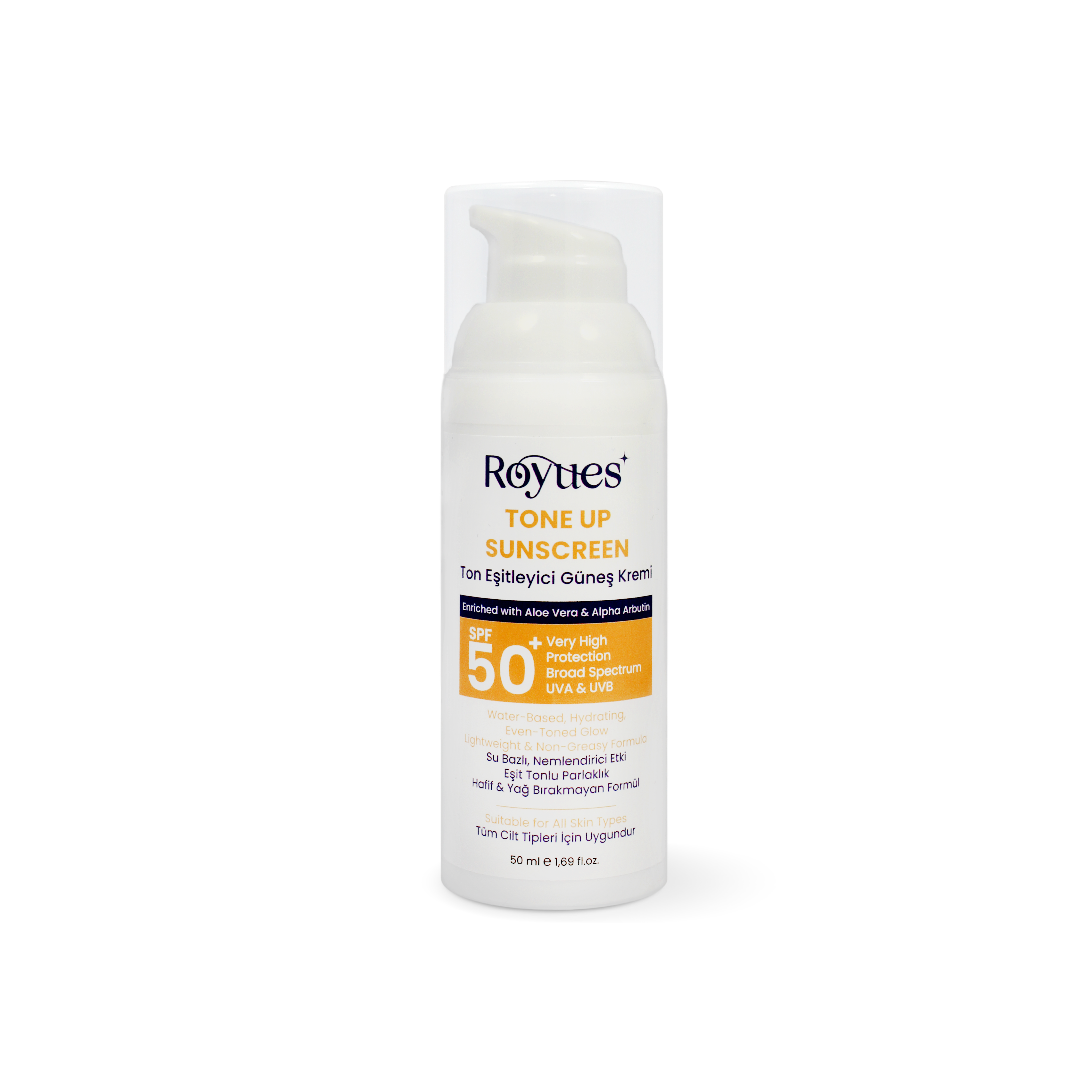 ROYUES Cilt Tonu Eşitleyici Yenileyici Güneş Kremi SPF50+ Cilt Bariyeri Onarıcı, Nemlendirici, 50ml