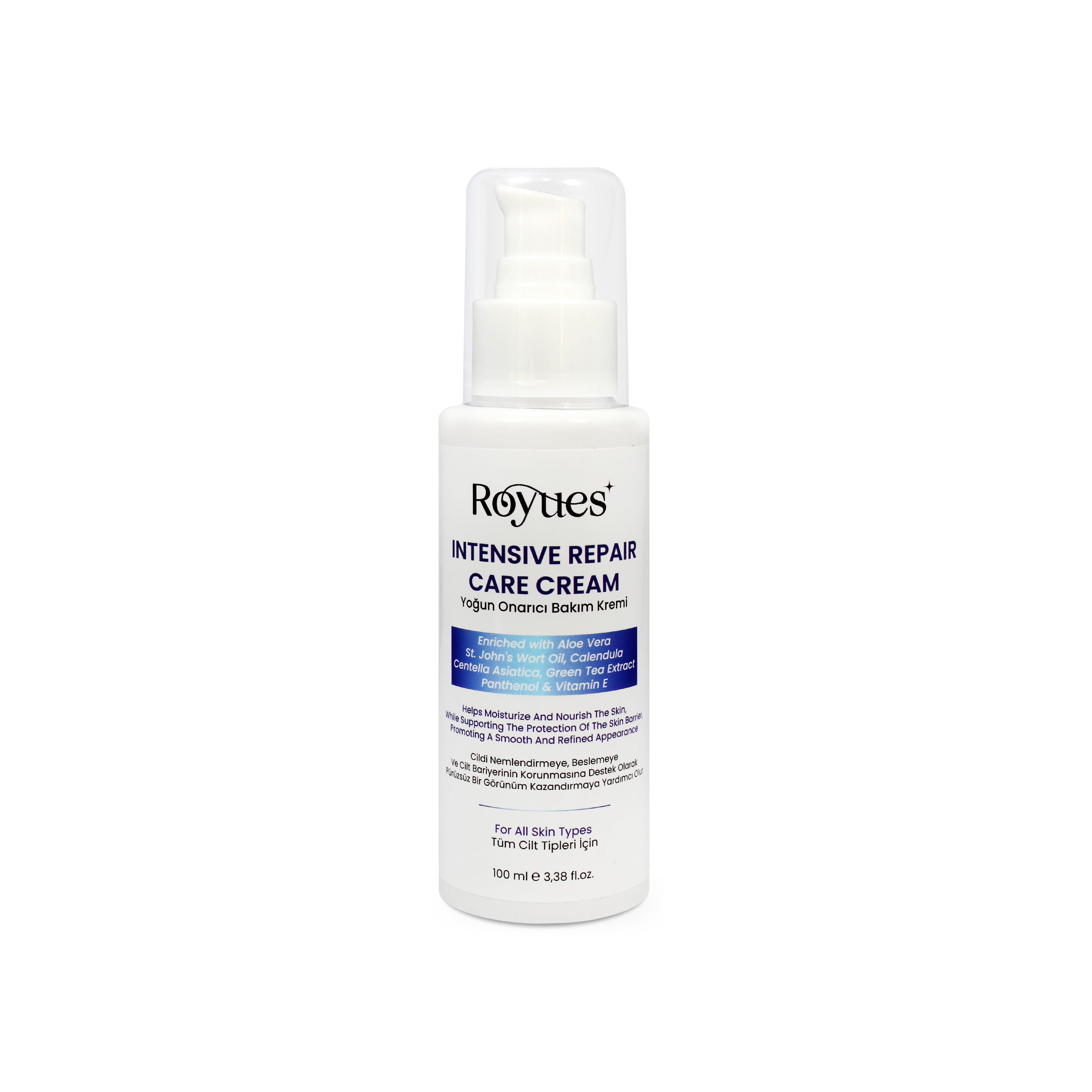 ROYUES Cica Krem Yoğun Nemlendirici ve Onarıcı Cilt Bakım Kremi, Intensive Repair Care Cream 100 ml