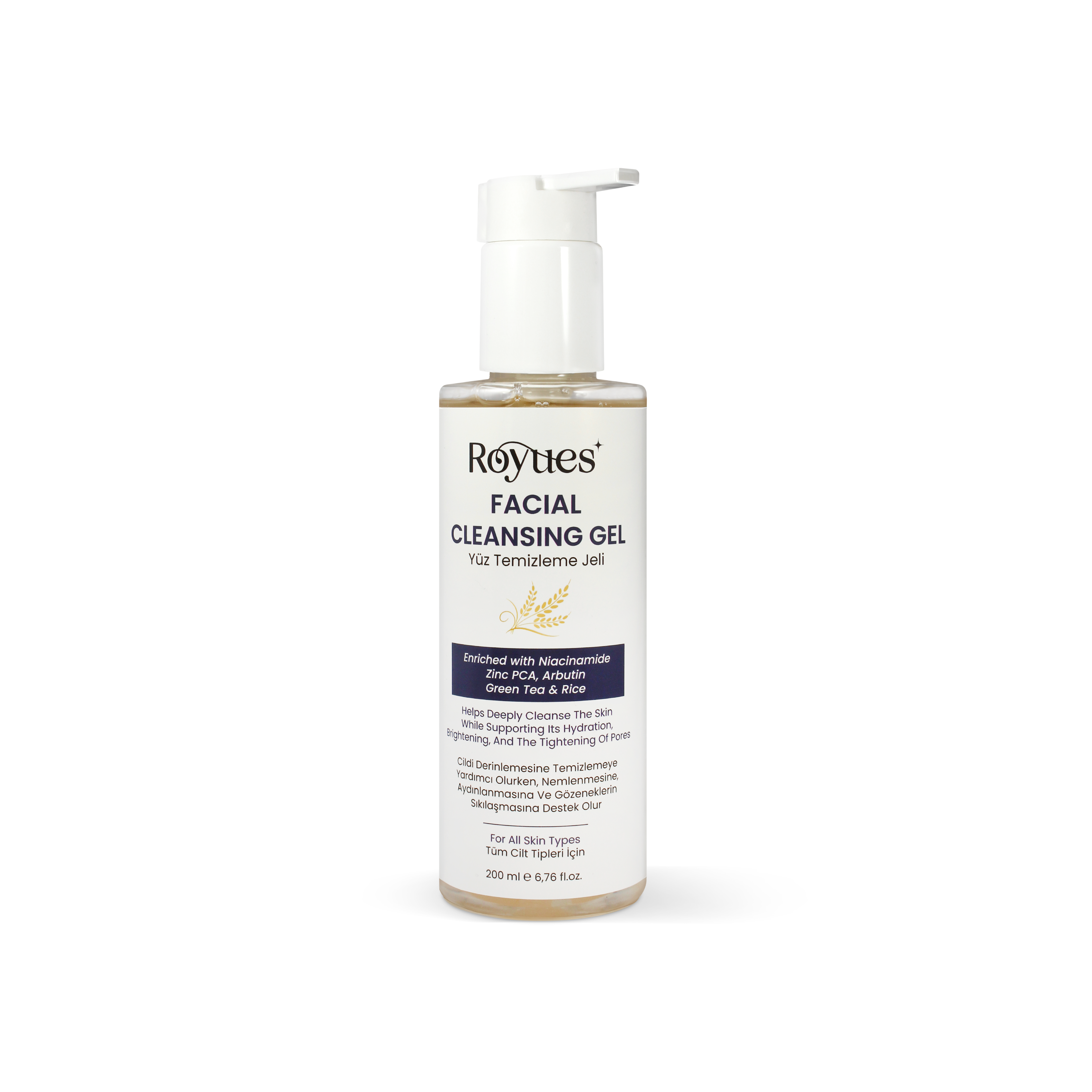 ROYUES Yeşil Çay Özlü Yüz Temizleme Jeli, Canlandırıcı, Nemlendirici, Arındırıcı, Facial Cleasing Gel 200ml