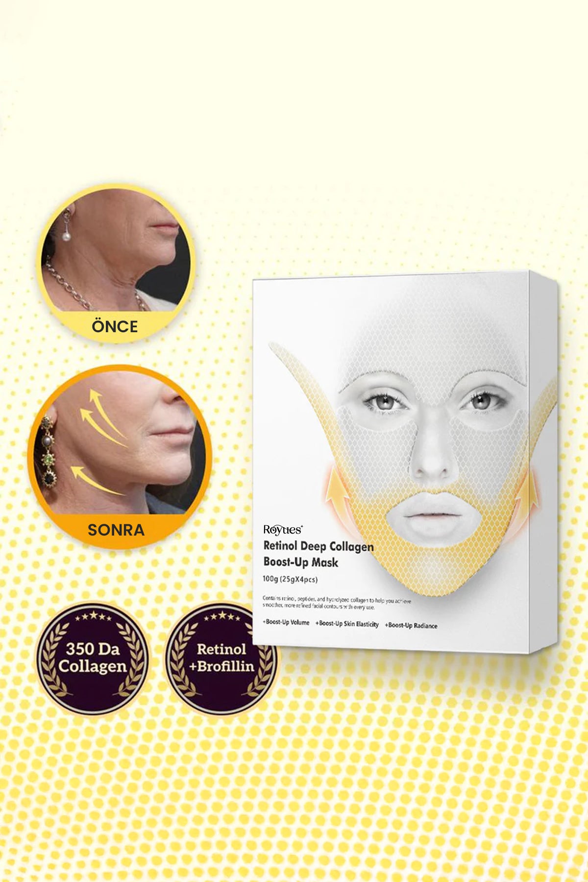 Royues Koec Retinol Kolajen Lifting Etkili Yüz Maskesi, Çene, Gıdı Lifting Sıkılaştırıcı Kırışıklık Karşıtı