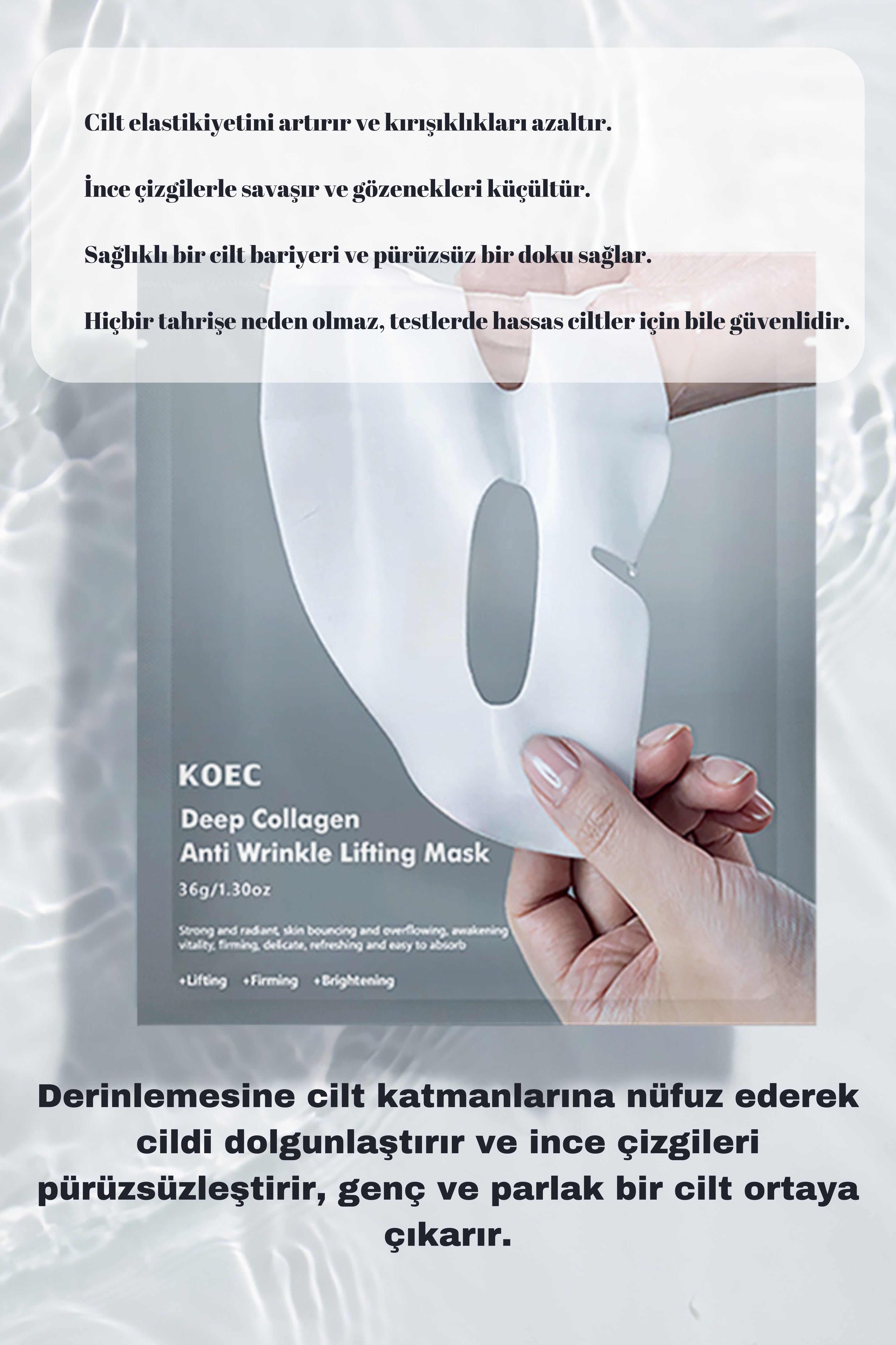 KOEC Bio Kolajen Şeffaflaşan Kore Yüz Maske Cilt Yatıştırıcı Akne Yaşlanma Karşıtı Parlaklık Nemlendirme