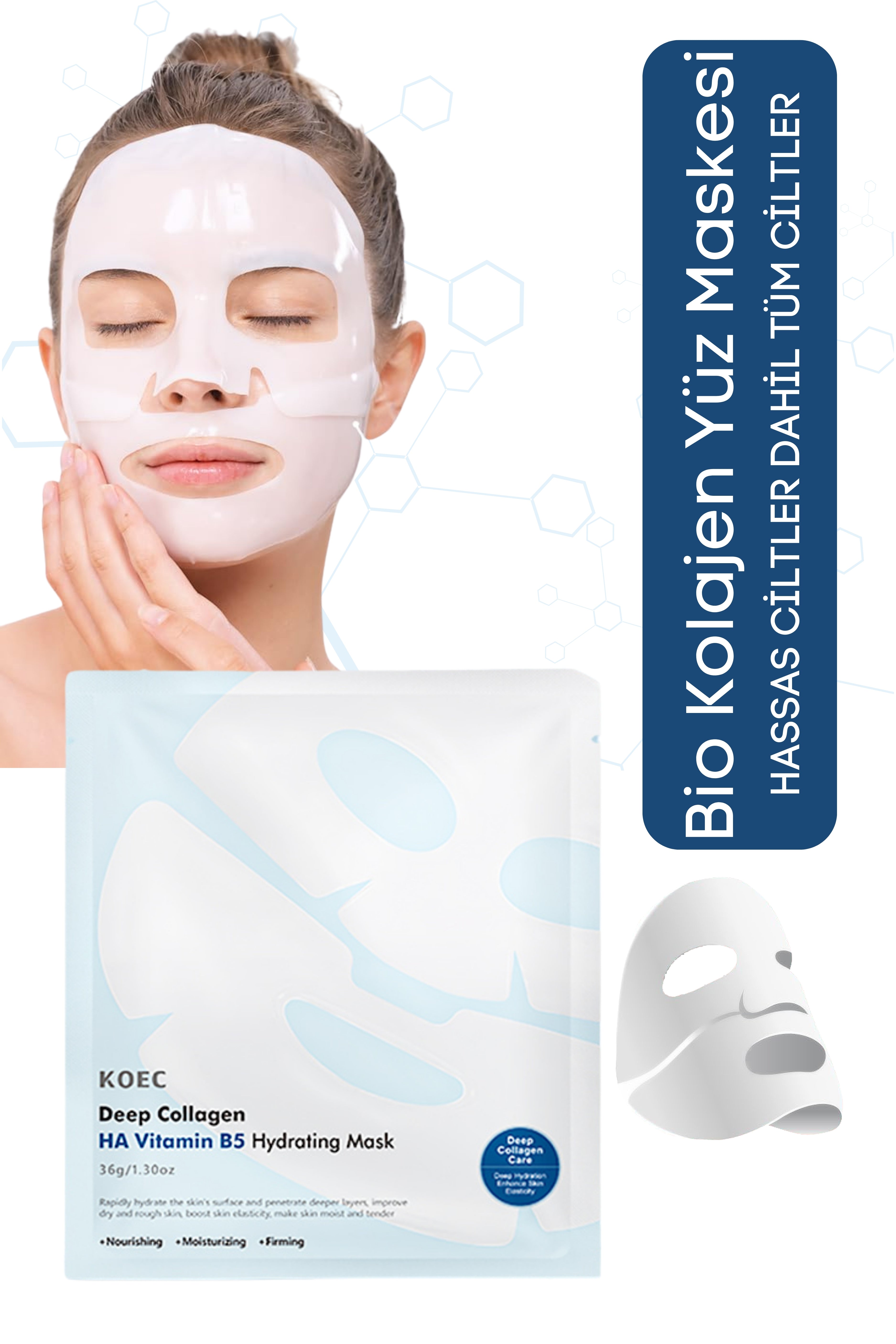 KOEC Bio Kolajen Şeffaflaşan Doğal Cilt Maskesi Anında Parlaklık ve Nemlendirme Kore Maske HA Vitamin B5