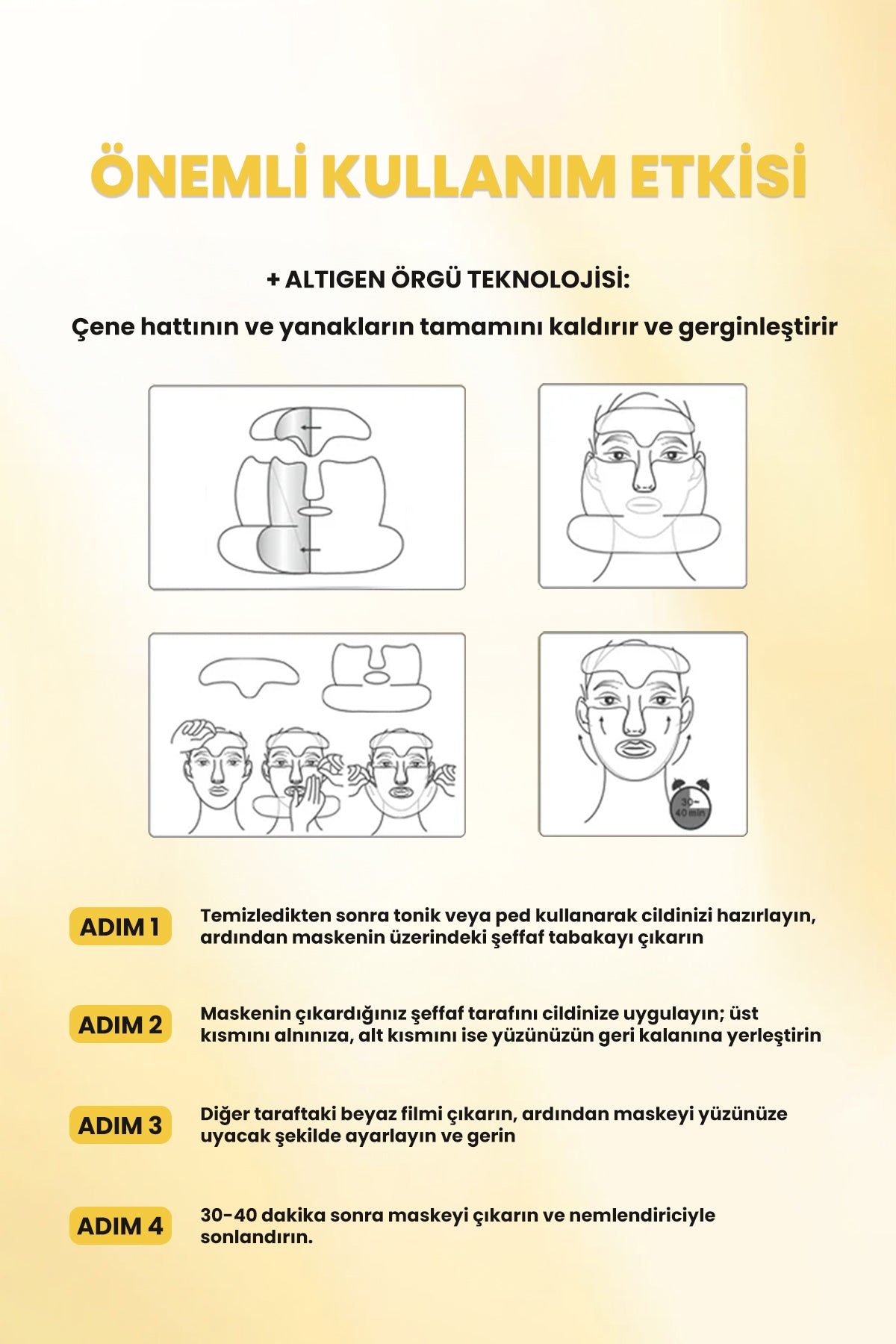 Royues Koec Retinol Kolajen Lifting Etkili Yüz Maskesi, Çene, Gıdı Lifting Sıkılaştırıcı Kırışıklık Karşıtı