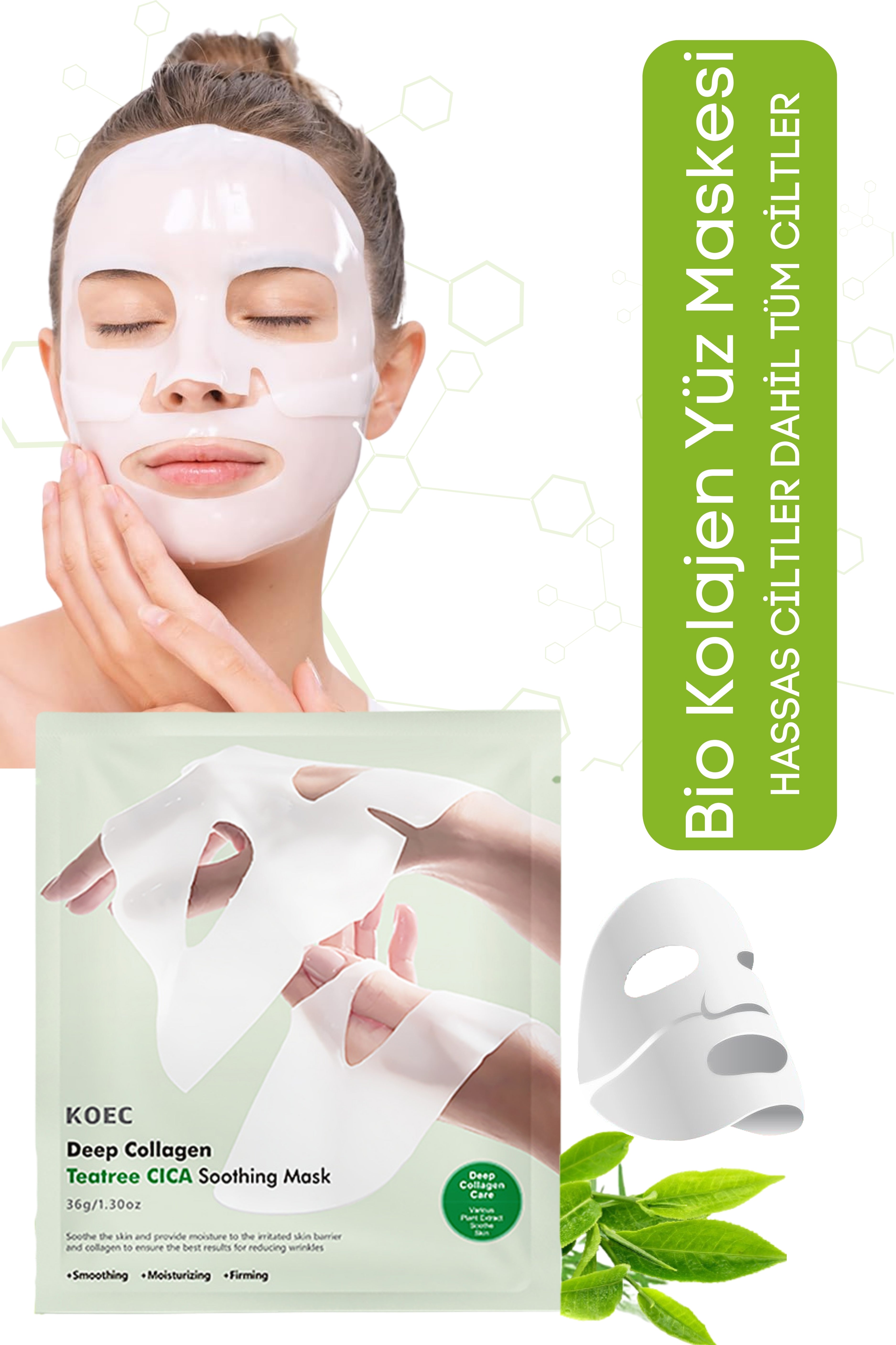 KOEC Bio Kolajen Şeffaflaşan Doğal Cilt Kore Maskesi Cilt Yatıştırıcı Akne Karşıtı -Teatree CICA Soothing