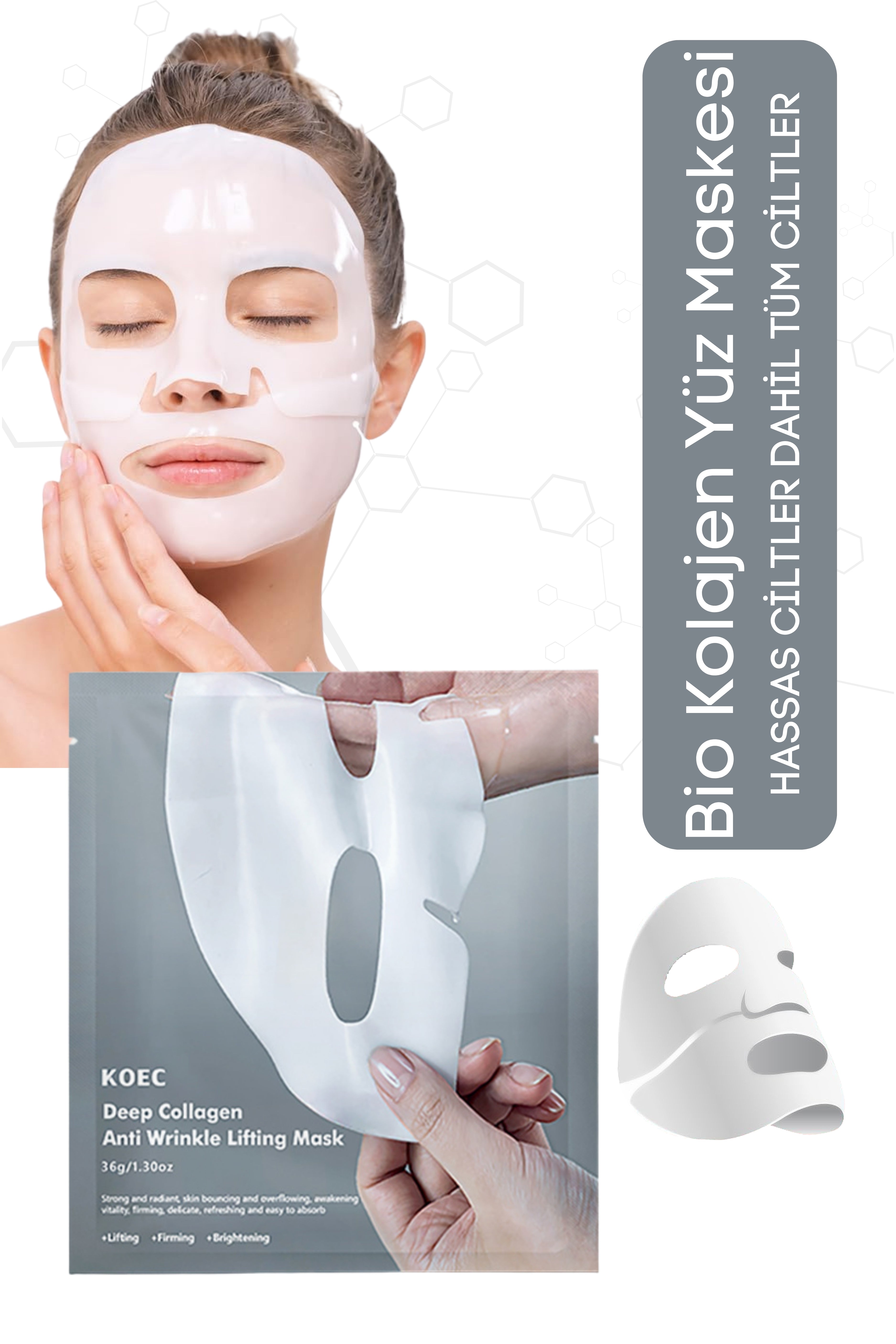 KOEC Bio Kolajen Şeffaflaşan Kore Yüz Maske Cilt Yatıştırıcı Akne Yaşlanma Karşıtı Parlaklık Nemlendirme
