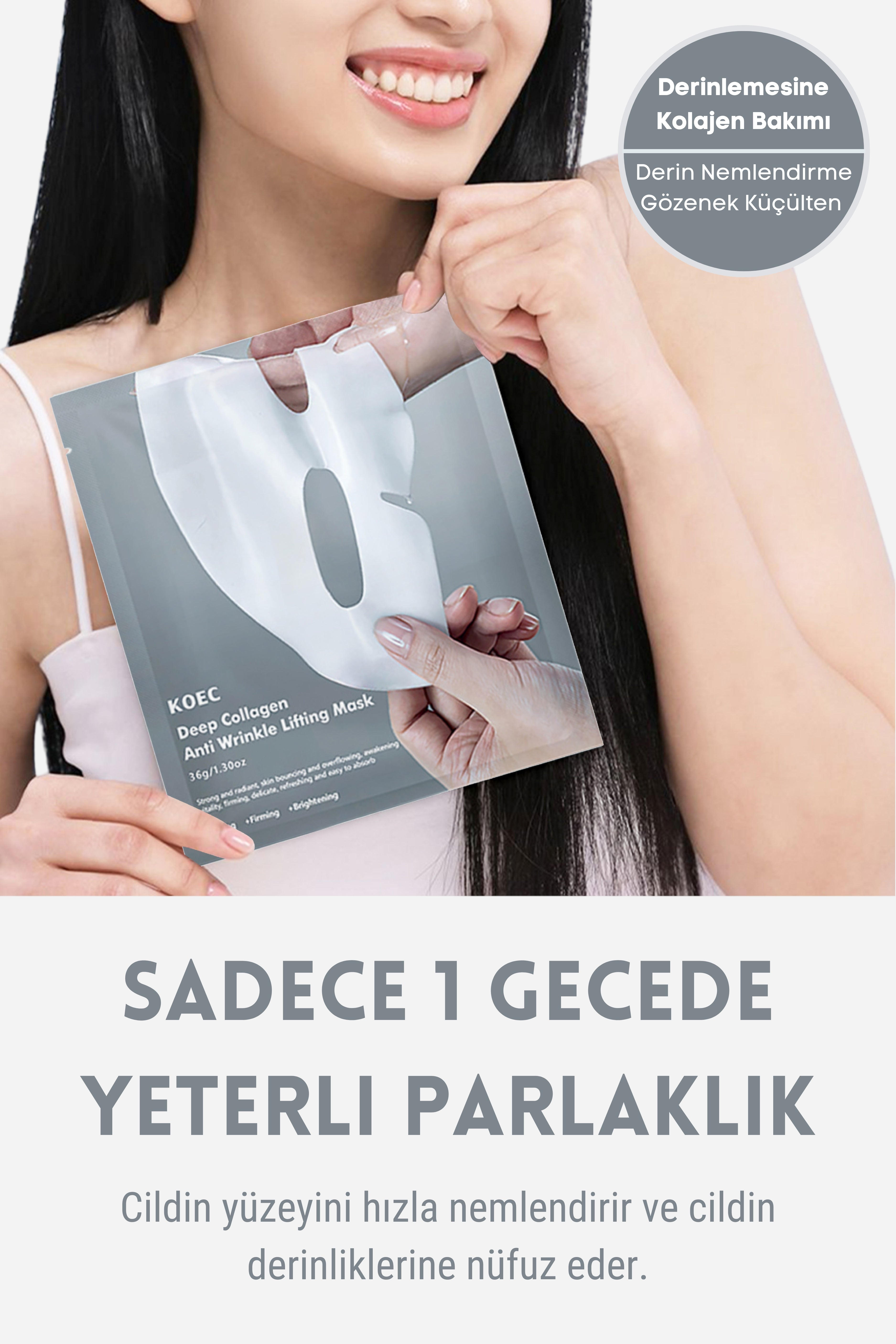 KOEC Bio Kolajen Şeffaflaşan Kore Yüz Maske Cilt Yatıştırıcı Akne Yaşlanma Karşıtı Parlaklık Nemlendirme