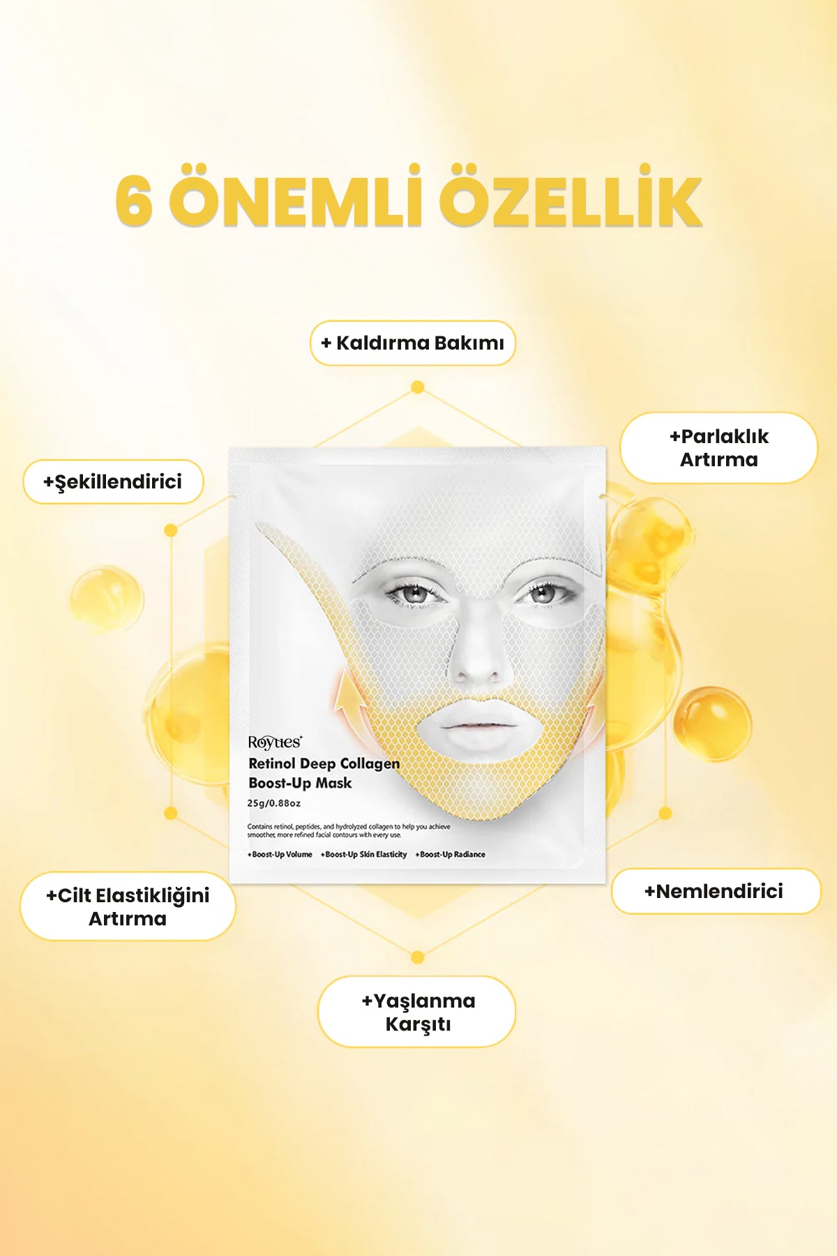 Royues Koec Retinol Kolajen Lifting Etkili Yüz Maskesi, Çene, Gıdı Lifting Sıkılaştırıcı Kırışıklık Karşıtı