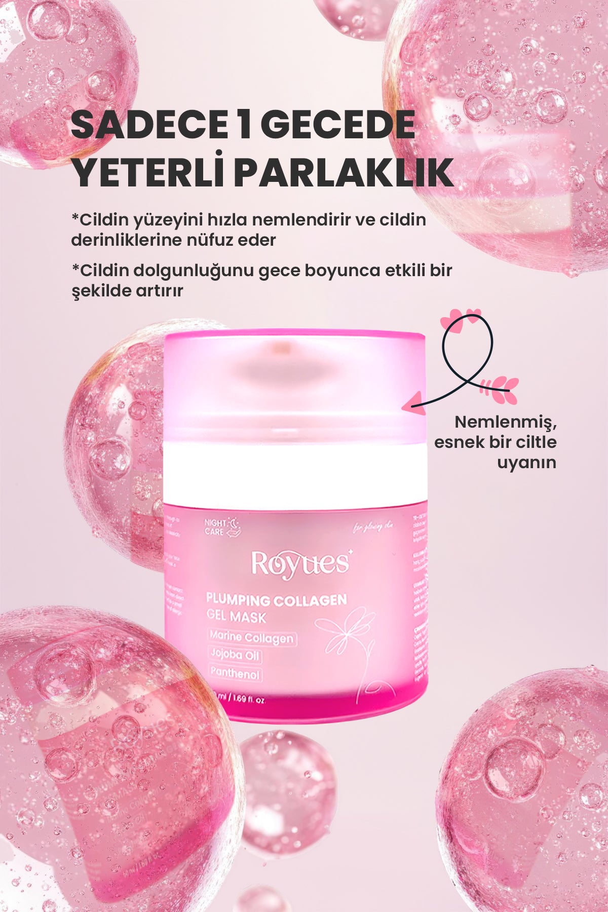 Soyulabilir Kolajen Jel Yüz Maskesi, Nemlendirici ve Lifting Etkili Cam Cilt Yüz Maskesi 50ml