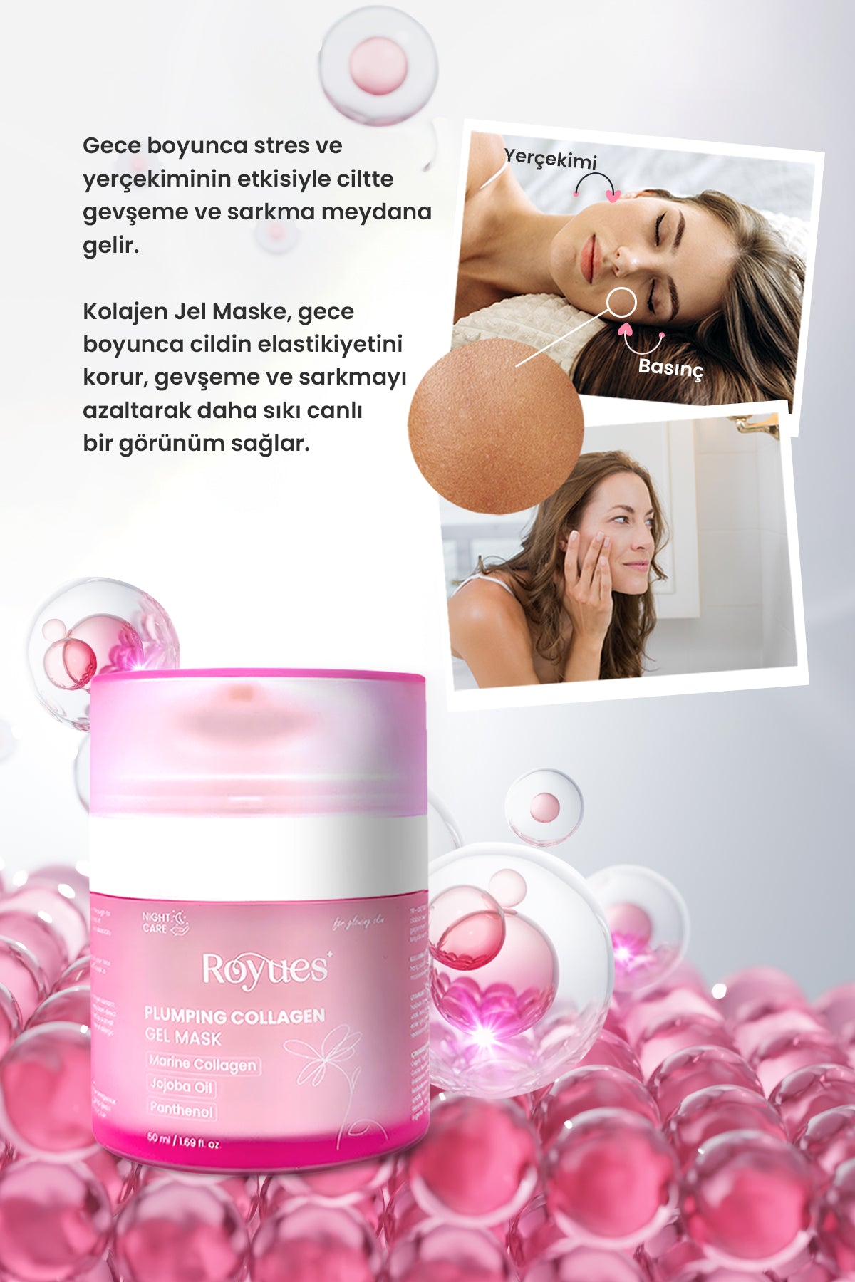 Soyulabilir Kolajen Jel Yüz Maskesi, Nemlendirici ve Lifting Etkili Cam Cilt Yüz Maskesi 50ml