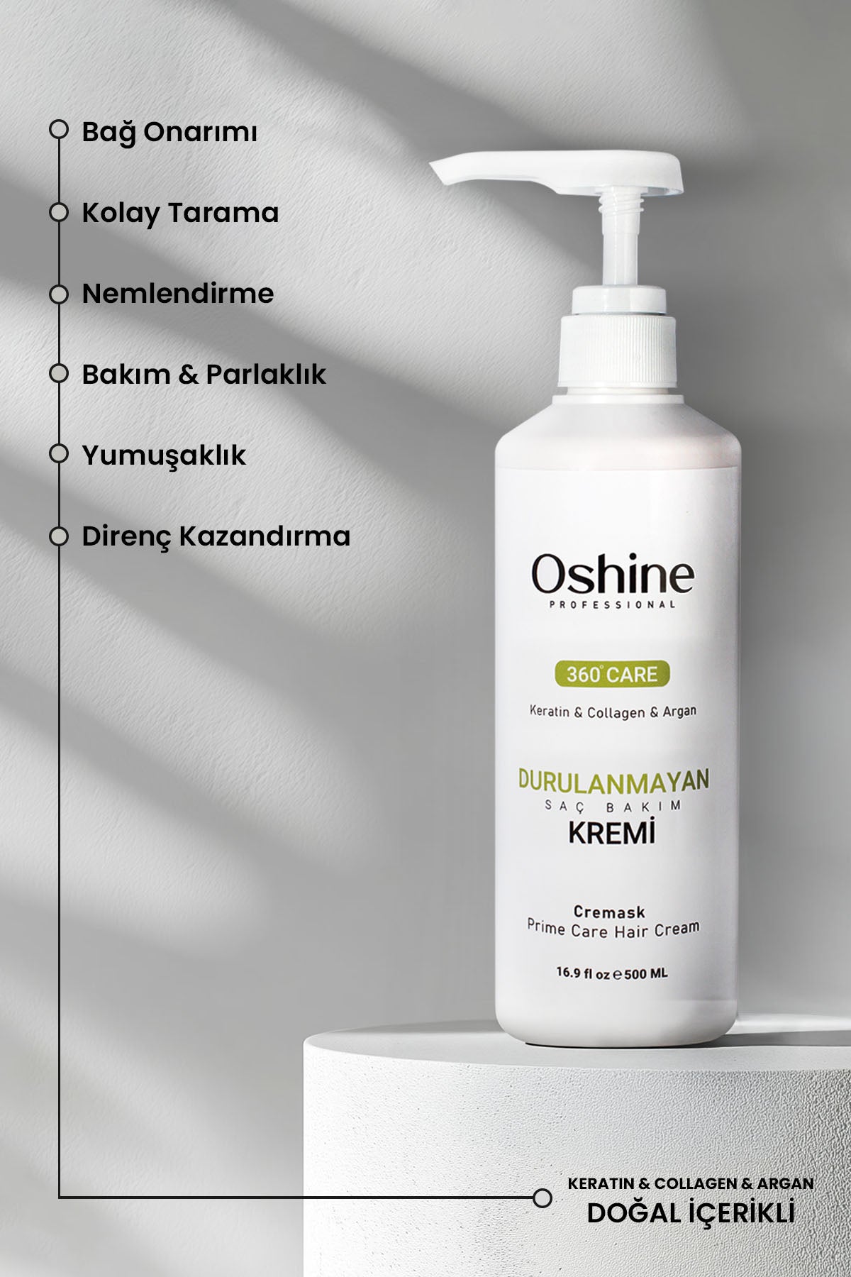 Oshine Professional Durulanmayan Saç Onarıcı Saç Bakım Kremi, Cremask, 500ml