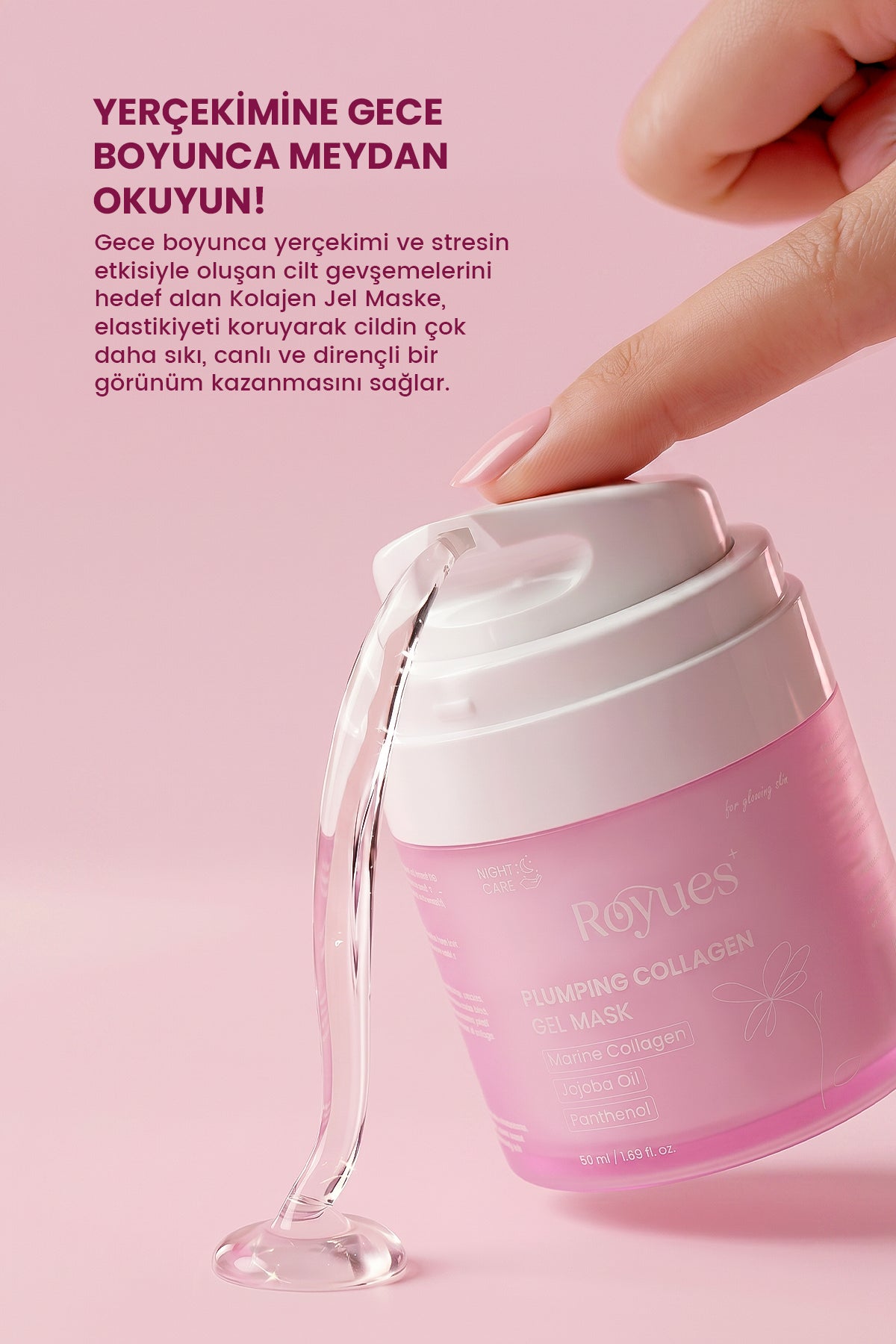 Soyulabilir Kolajen Jel Yüz Maskesi, Nemlendirici ve Lifting Etkili Cam Cilt Yüz Maskesi 50ml