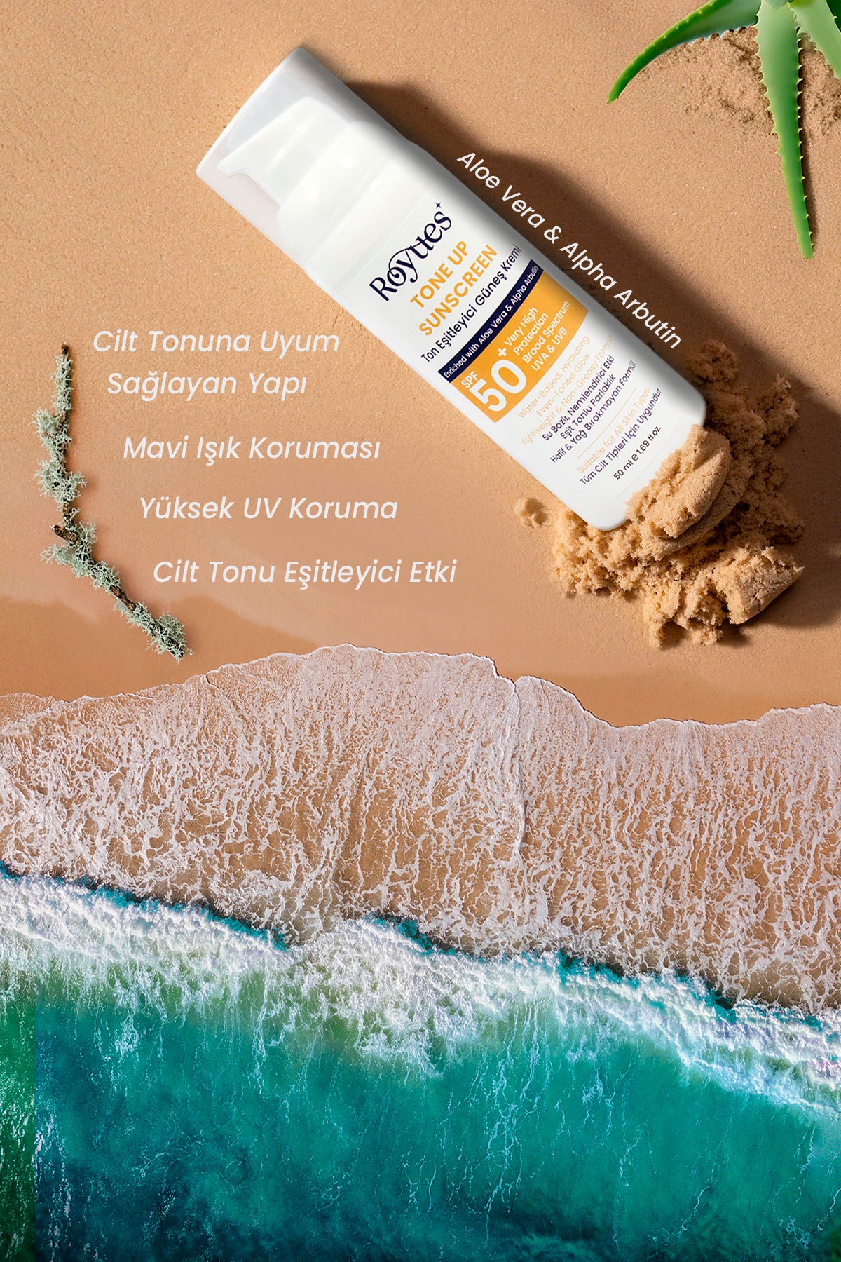 ROYUES Cilt Tonu Eşitleyici Yenileyici Güneş Kremi SPF50+ Cilt Bariyeri Onarıcı, Nemlendirici, 50ml