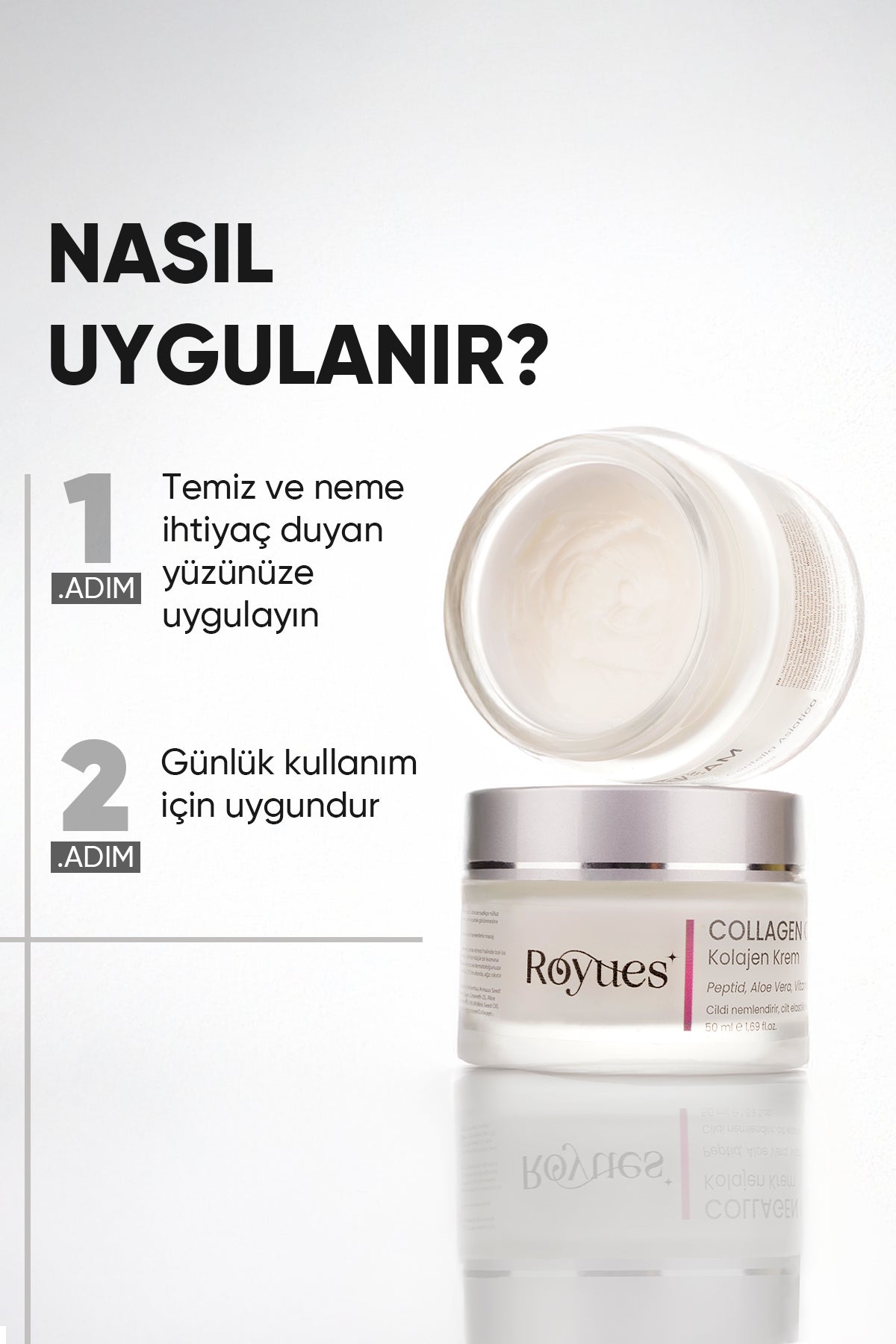 ROYUES Kolajen Krem, Nemlendirici, Yaşlanma Karşıtı Peptid Cilt Bakım Kremi, Collagen Cream 50 ml