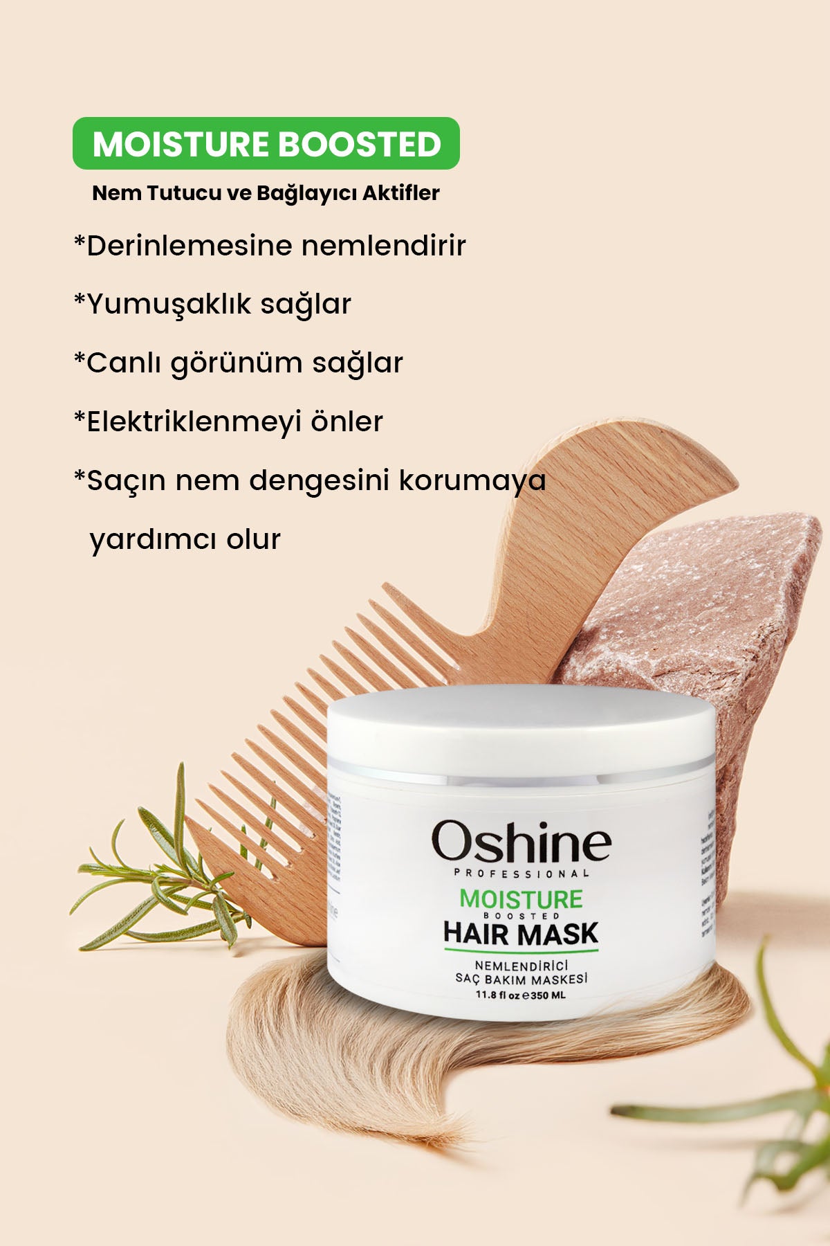 Oshine Professional Kuru Saçlar Için Nemlendirici Saç Maskesi, Moisture Hair Mask, 350ml