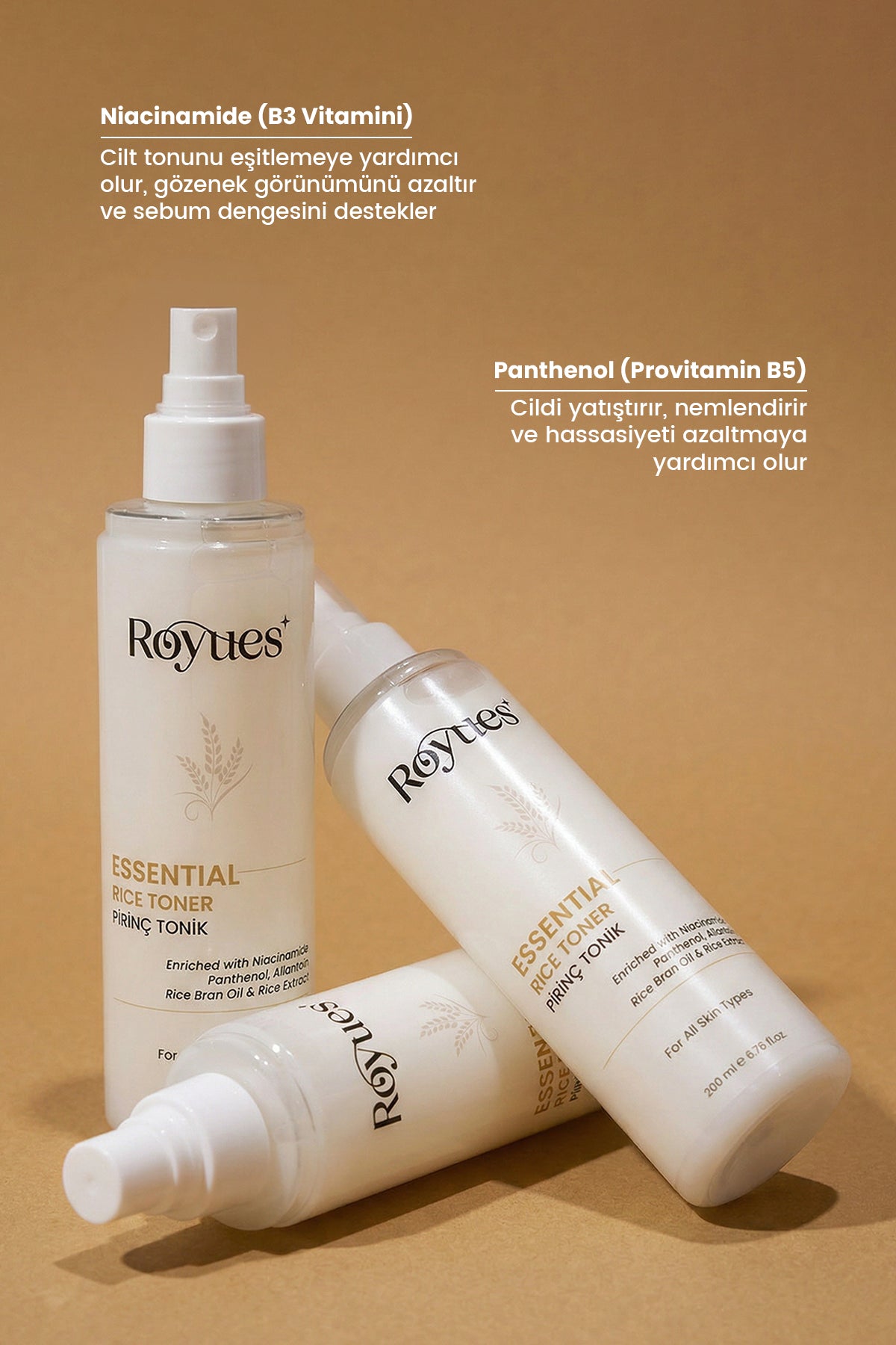 ROYUES Aydınlatıcı ve Beyazlatıcı Pirinç Özlü Tonik, Rice Toner 200ml