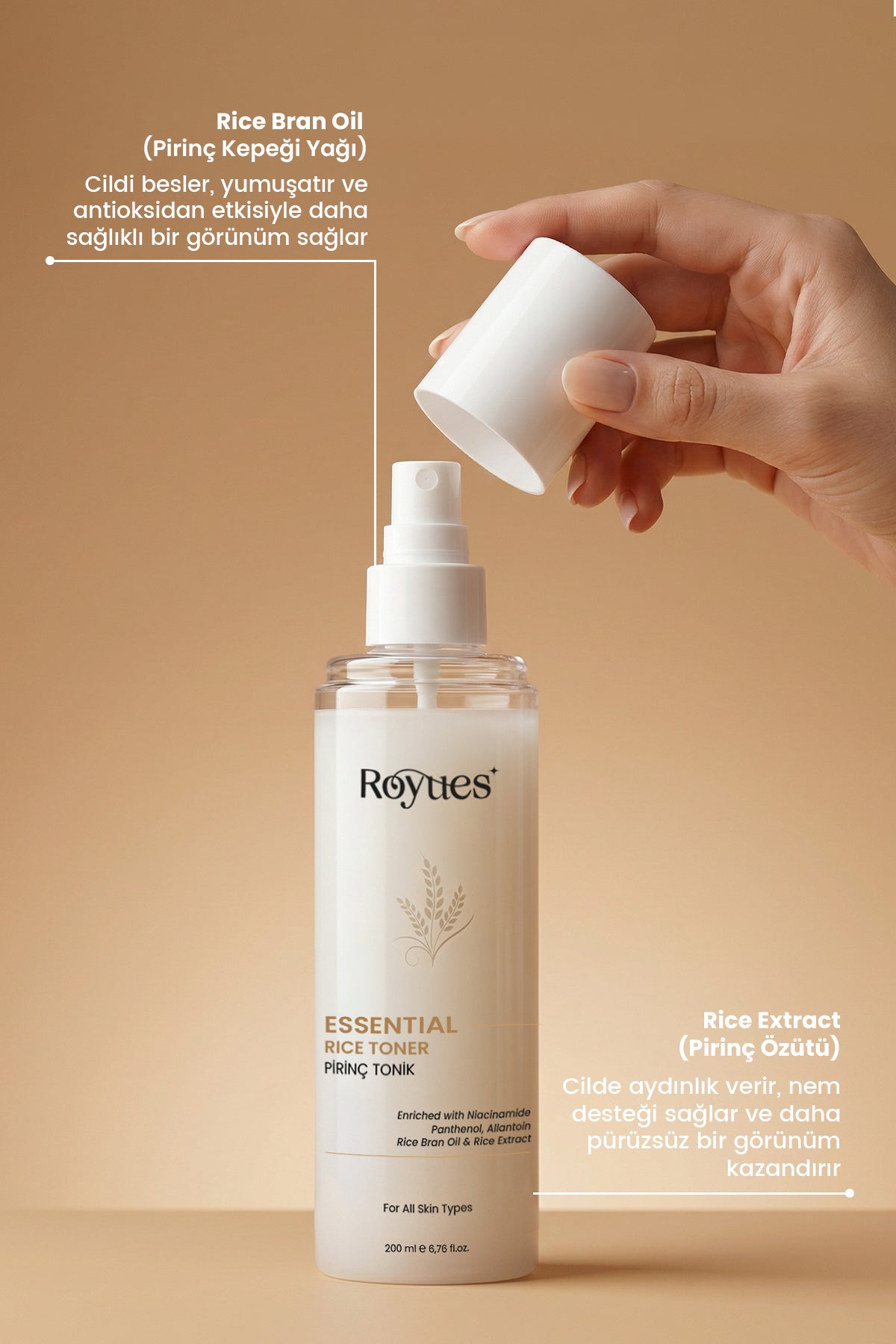 ROYUES Aydınlatıcı ve Beyazlatıcı Pirinç Özlü Tonik, Rice Toner 200ml