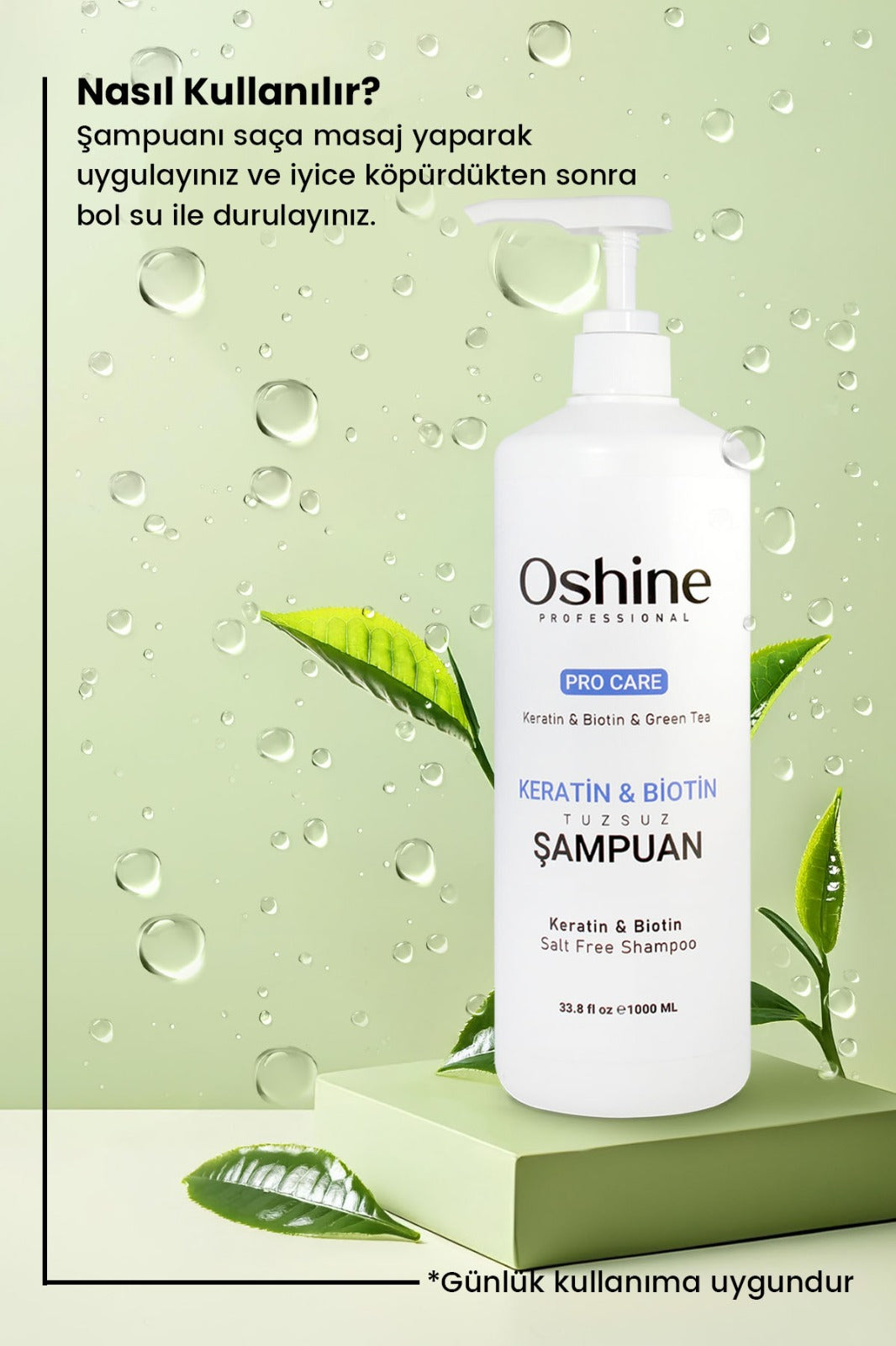 Oshine Professional Tuzsuz Keratin & Biotin Şampuanı, Keratin & Biotin Salt Free Shampoo, 1000ml