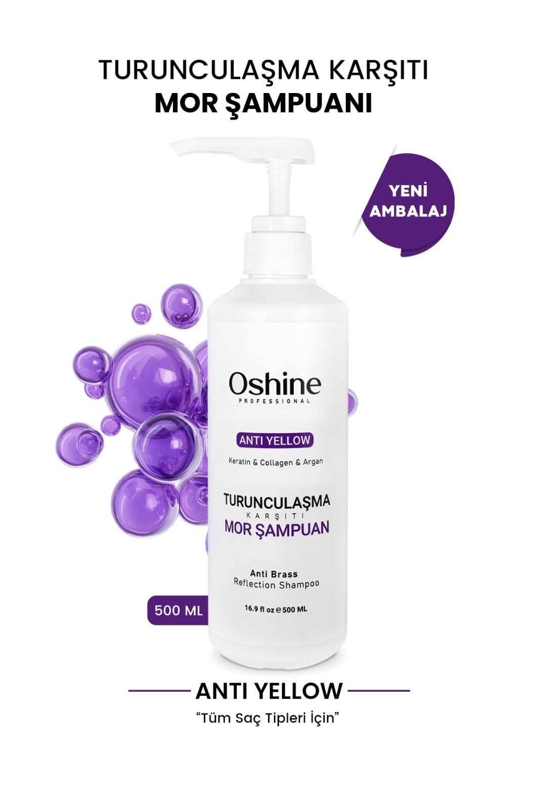 Oshine Professional Silver Turunculaşma Karşıtı Mor Şampuan, Anti Yellow Shampoo, 500ml