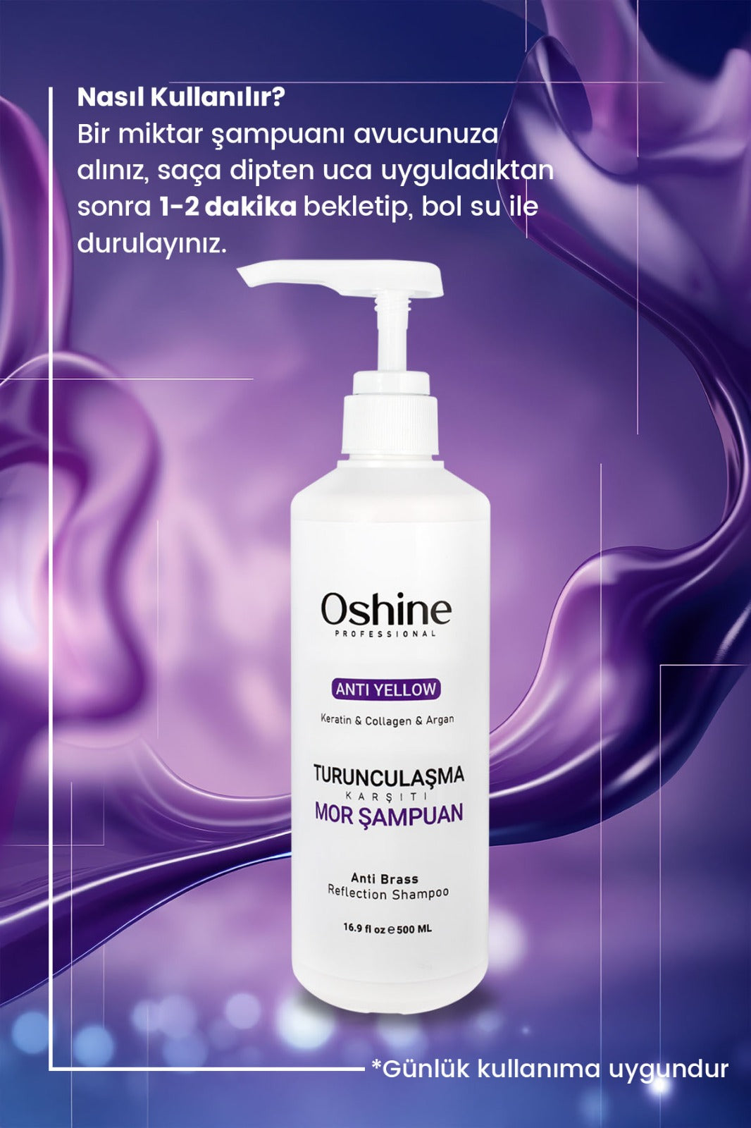Oshine Professional Silver Turunculaşma Karşıtı Mor Şampuan, Anti Yellow Shampoo, 500ml