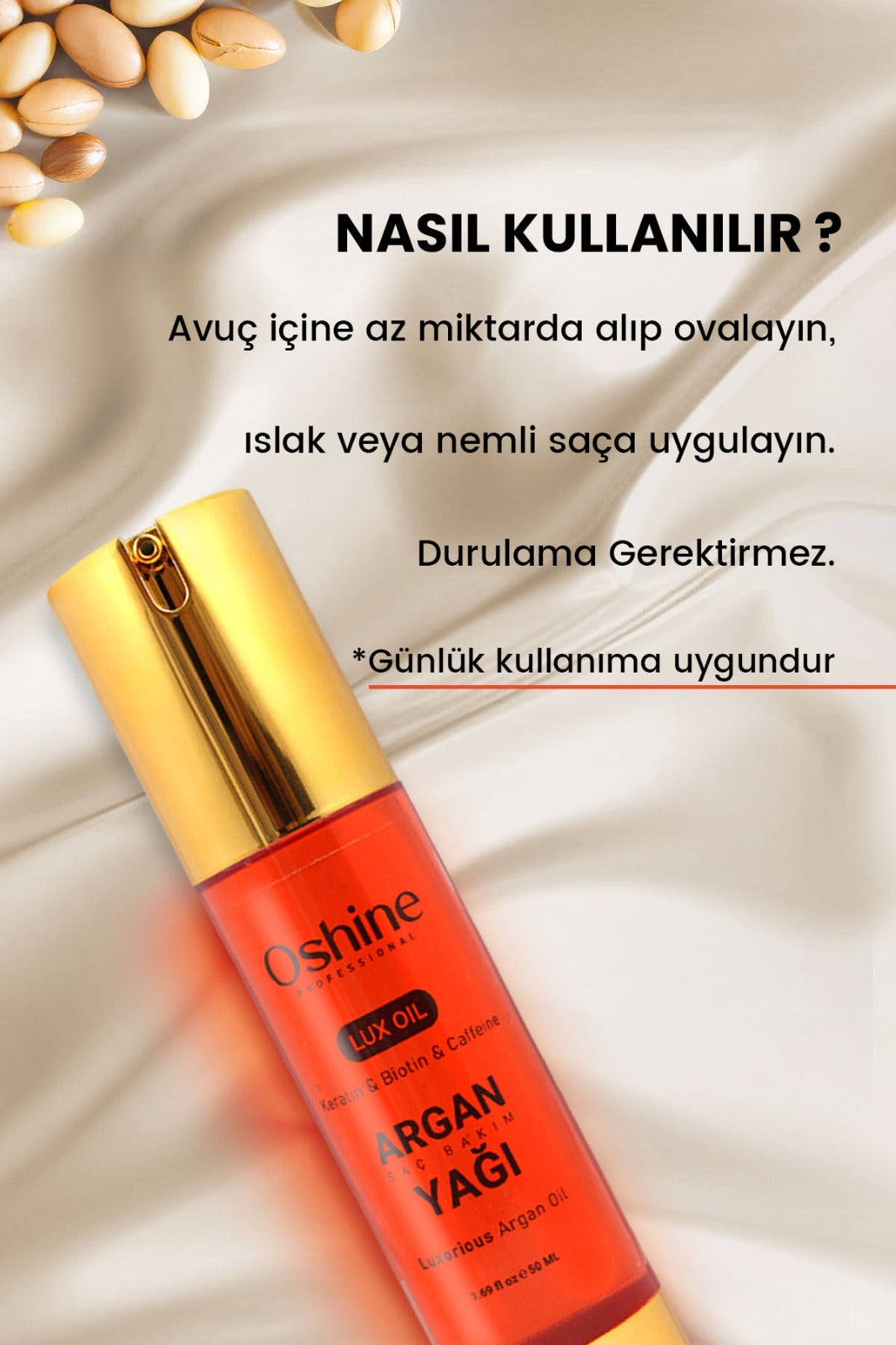 Oshine Professional Argan Yağı Özlü Saç Bakım Yağı, Luxoil, Argan Haircare Oil, 50ml