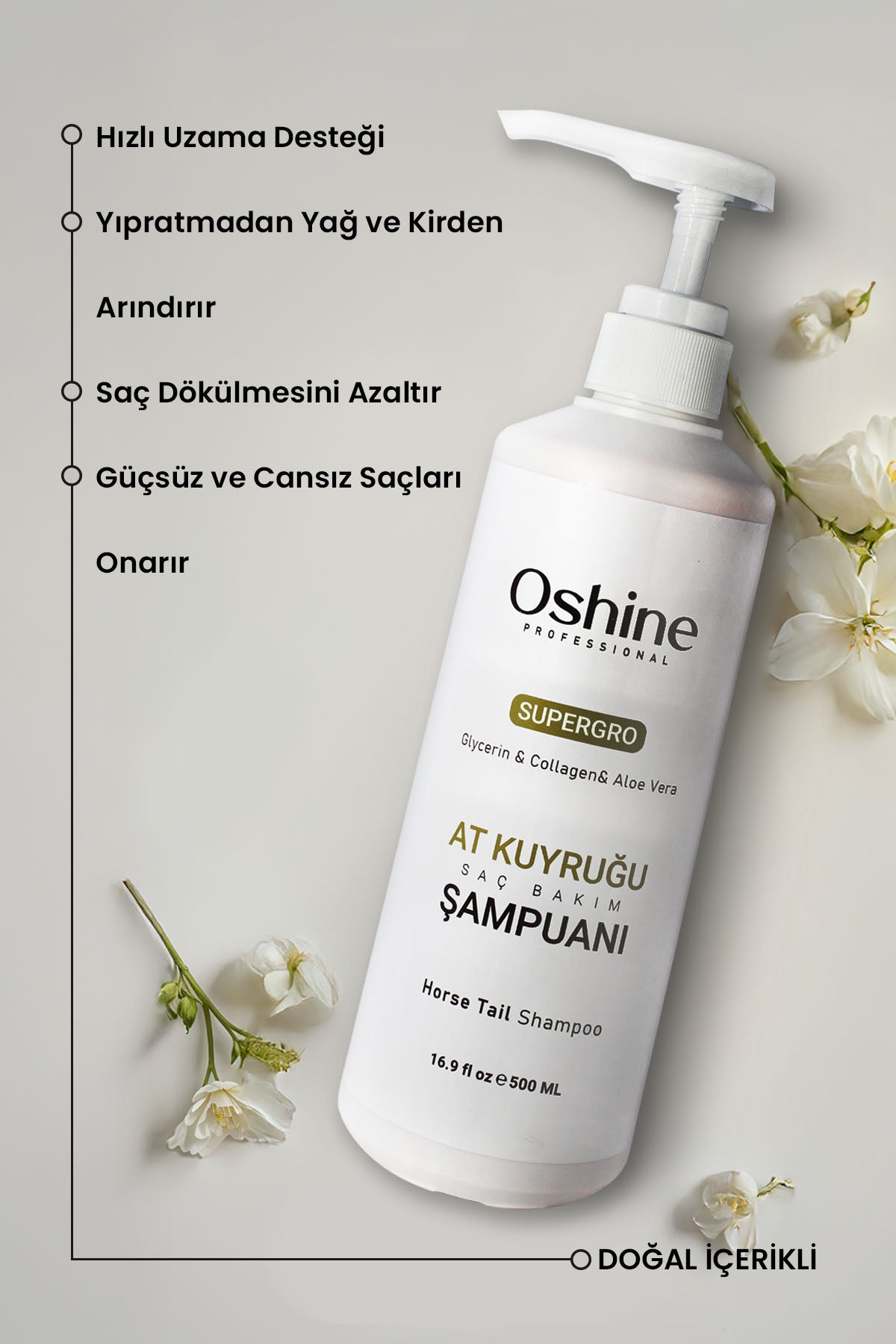 Oshine Professional Hızlı Uzamaya Yardımcı At Kuyruğu Şampuanı, Horse Tail Shampoo, 500ml