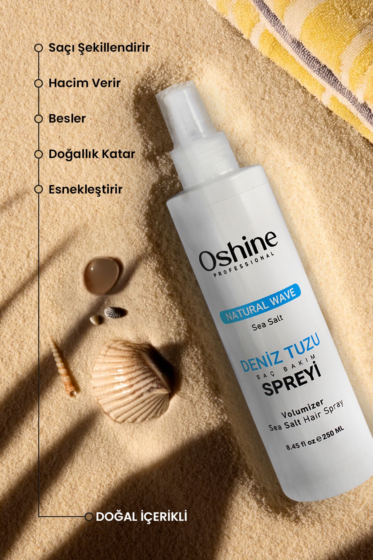 Oshine Professional Onarıcı Hacim Ve Dolgunluk Etkili Deniz Tuzu Saç Spreyi, Volumizer Sea Salt Hair Sprey, 250 ml