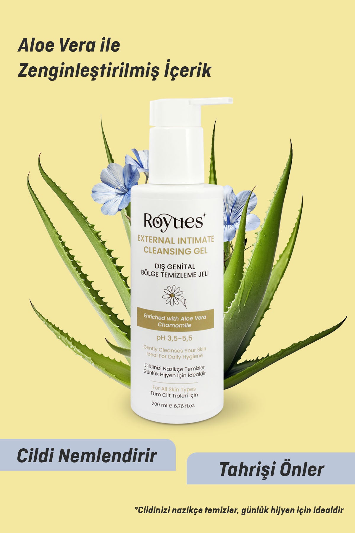 ROYUES Genital Bölge Temizleyici, Koku, Akıntı Giderici, Ph 3,5 İntim Yıkama Jeli, 200ml (Limited Edition)