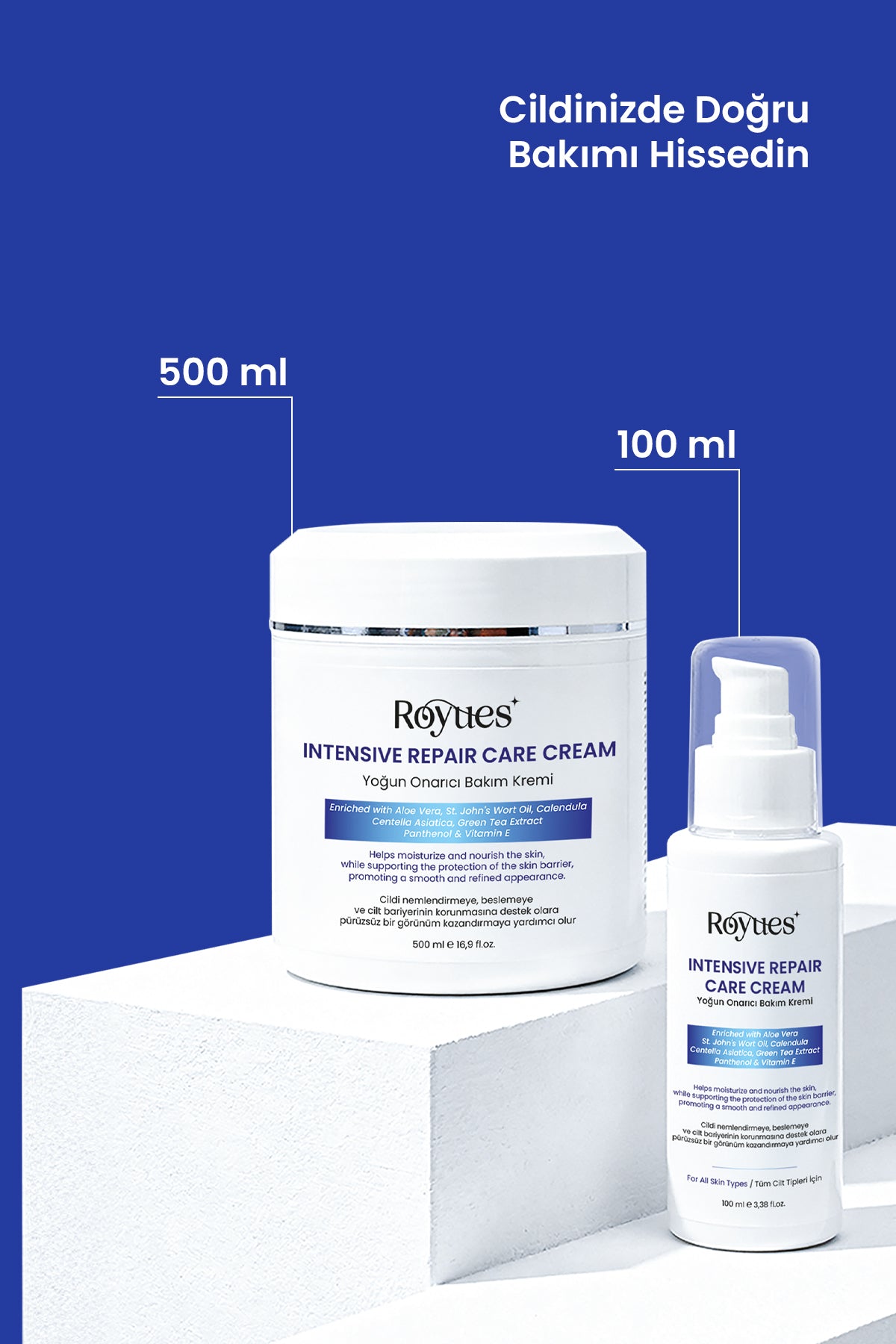 ROYUES Cica Krem Yoğun Nemlendirici ve Onarıcı Cilt Bakım Kremi, Intensive Repair Care Cream 100 ml