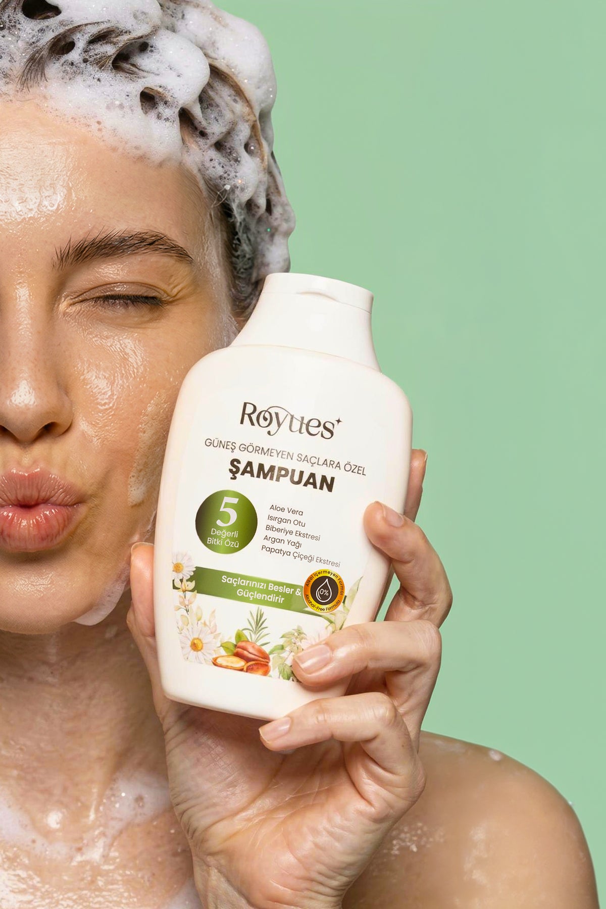 ROYUES Argan Yağlı Besleyici Sülfatsız Şampuan - Güneş Görmeyen Saçlar İçin Şampuan - 5 Bitki Özlü