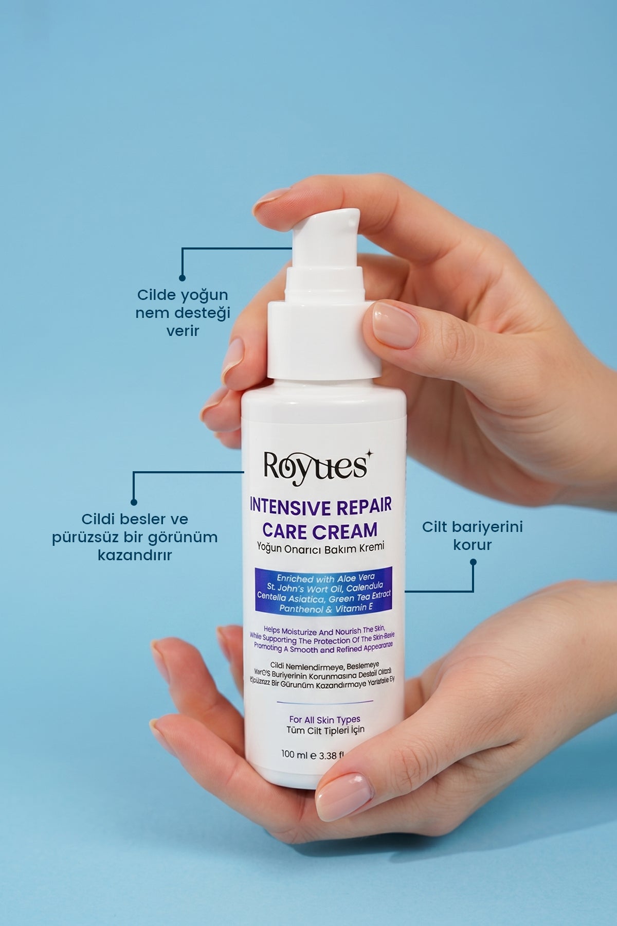 ROYUES Cica Krem Yoğun Nemlendirici ve Onarıcı Cilt Bakım Kremi, Intensive Repair Care Cream 100 ml