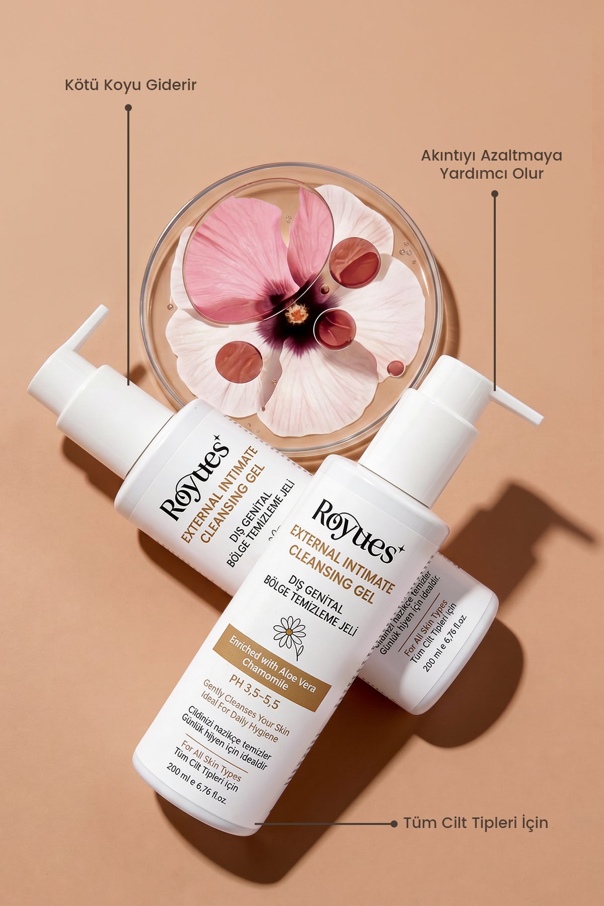 ROYUES Genital Bölge Temizleyici, Koku, Akıntı Giderici, Ph 3,5 İntim Yıkama Jeli, 200ml (Limited Edition)