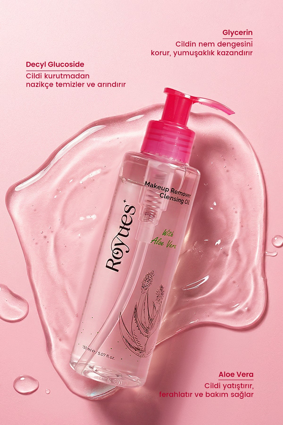Royues Göz Yakmayan Makyaj Temizleme Yağı, Göz Ve Yüz Makyajı, Makeup Cleansing Oil 150 ml