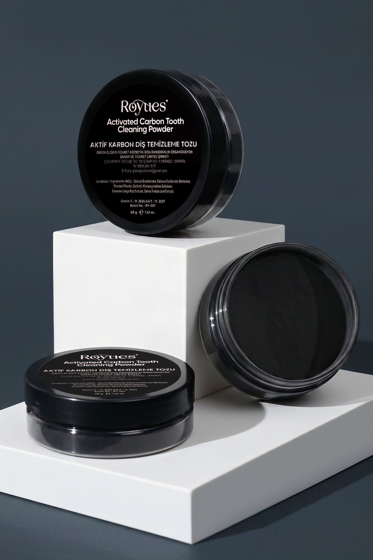 ROYUES Diş Beyazlatma Tozu - Siyah Aktif Karbon Diş Tozu - Activated Teeth Whitening Powder