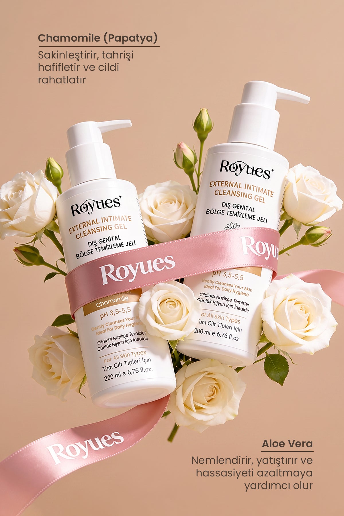 ROYUES Genital Bölge Temizleyici, Koku, Akıntı Giderici, Ph 3,5 İntim Yıkama Jeli, 200ml (Limited Edition)