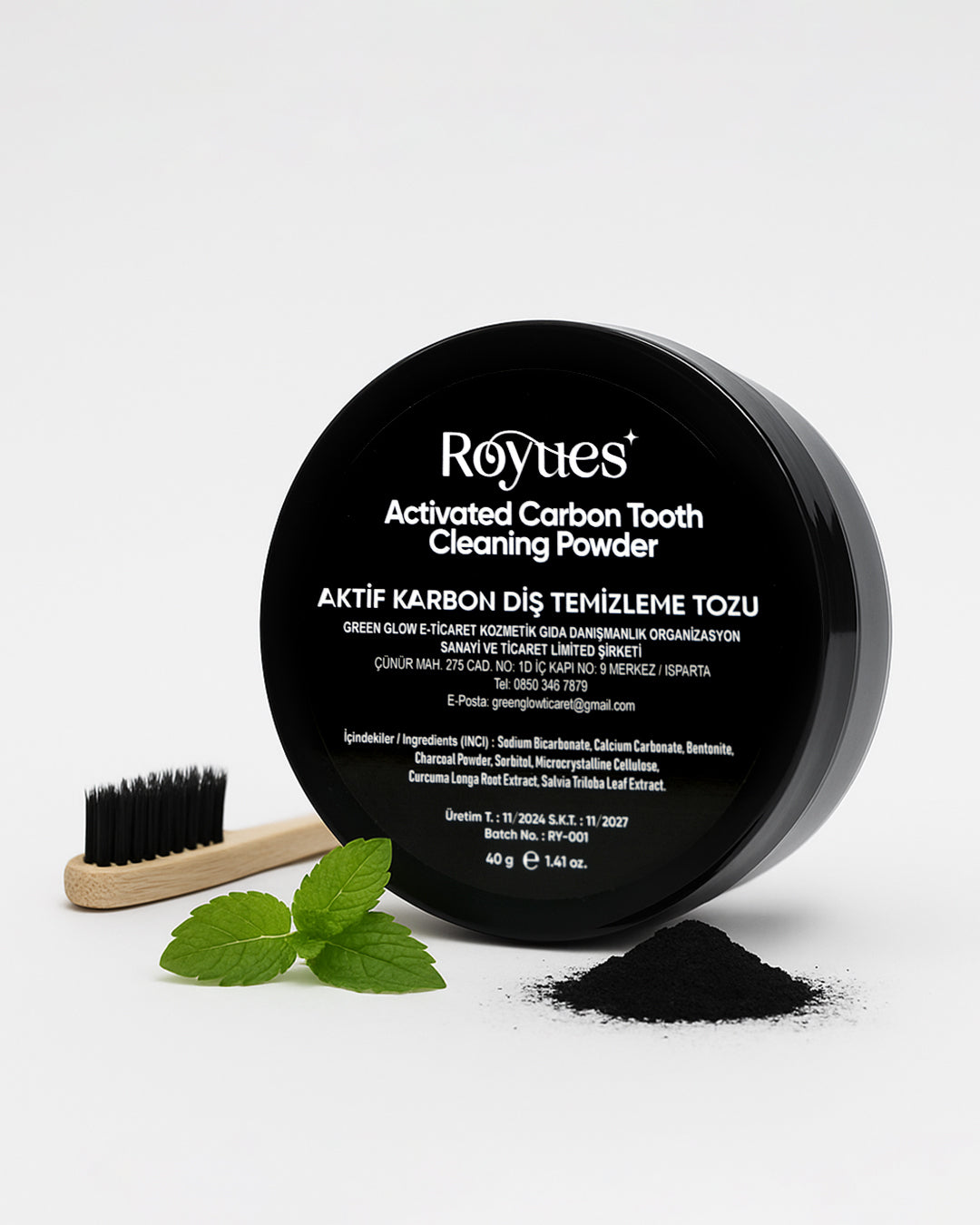 ROYUES Diş Beyazlatma Tozu - Siyah Aktif Karbon Diş Tozu - Activated Teeth Whitening Powder