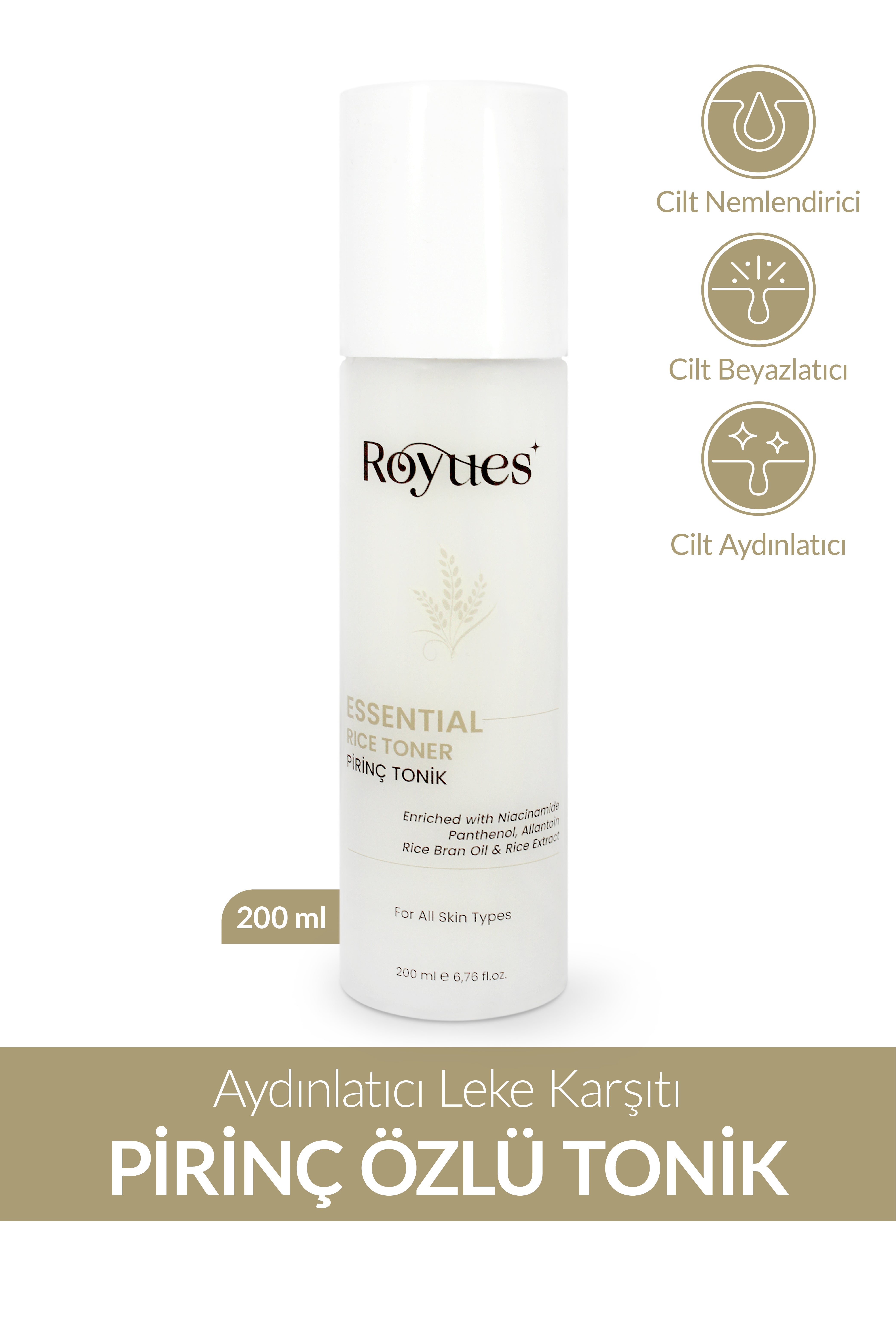 ROYUES Aydınlatıcı ve Beyazlatıcı Pirinç Özlü Tonik, Rice Toner 200ml
