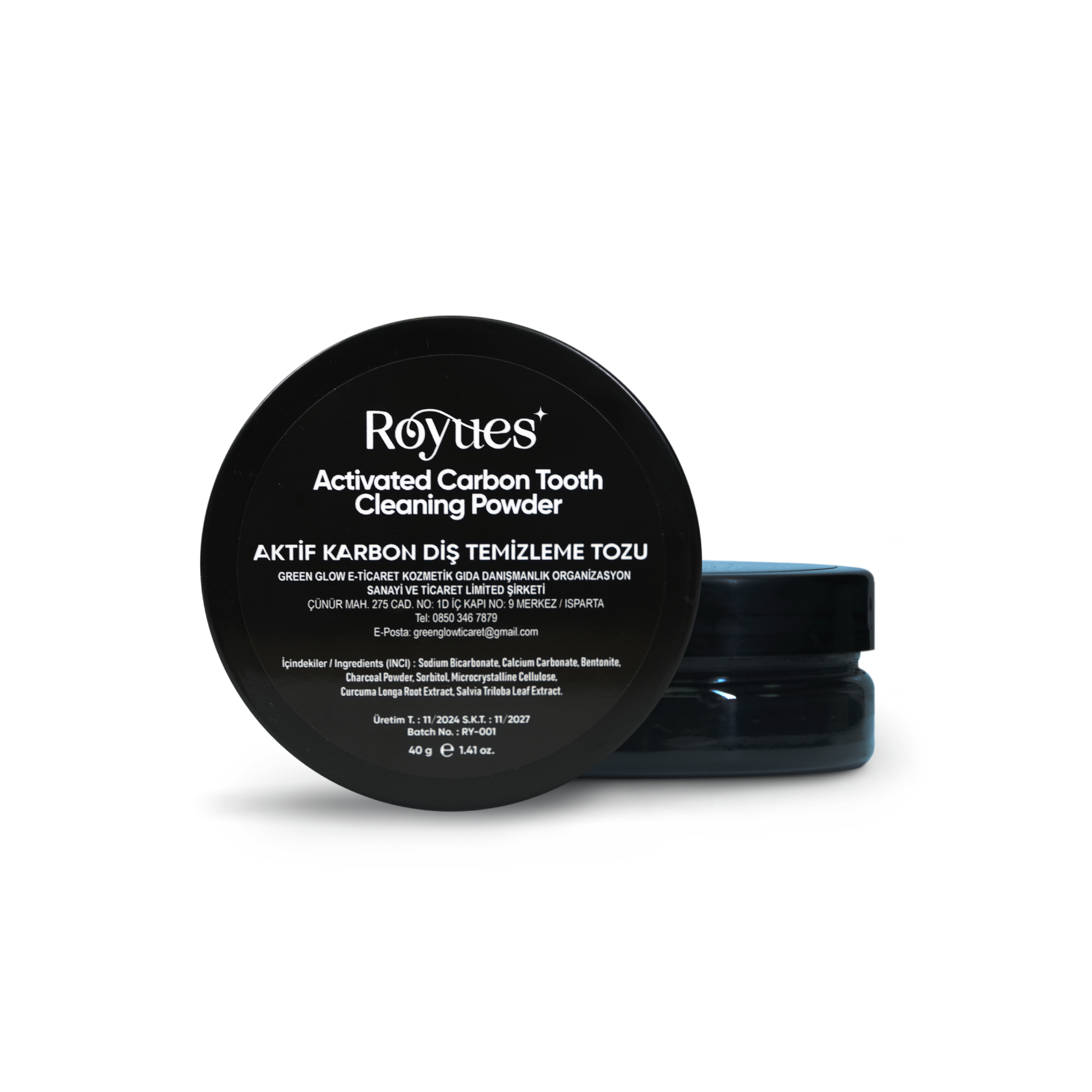 ROYUES Diş Beyazlatma Tozu - Siyah Aktif Karbon Diş Tozu - Activated Teeth Whitening Powder