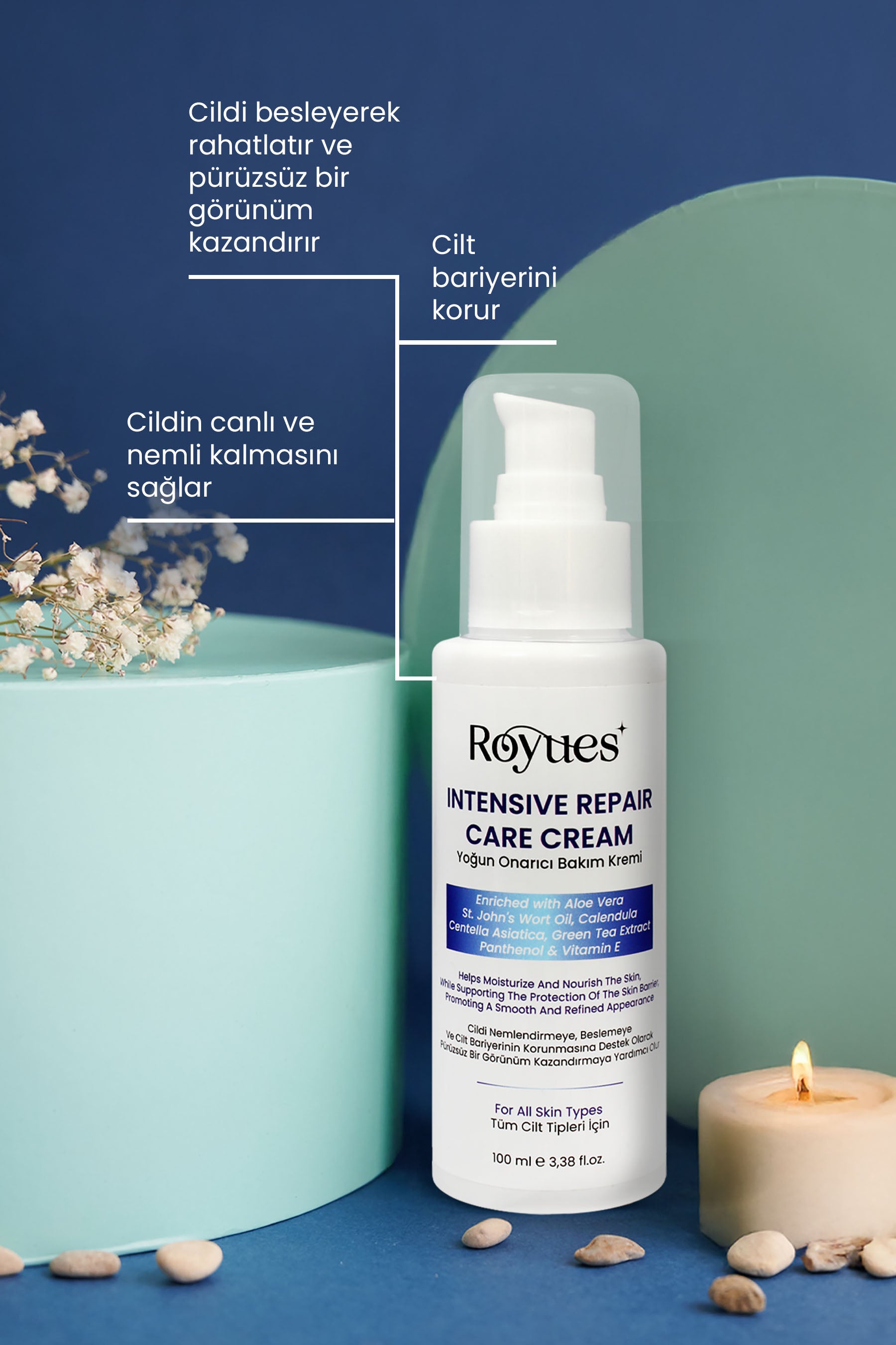 ROYUES Cica Krem Yoğun Nemlendirici ve Onarıcı Cilt Bakım Kremi, Intensive Repair Care Cream 100 ml